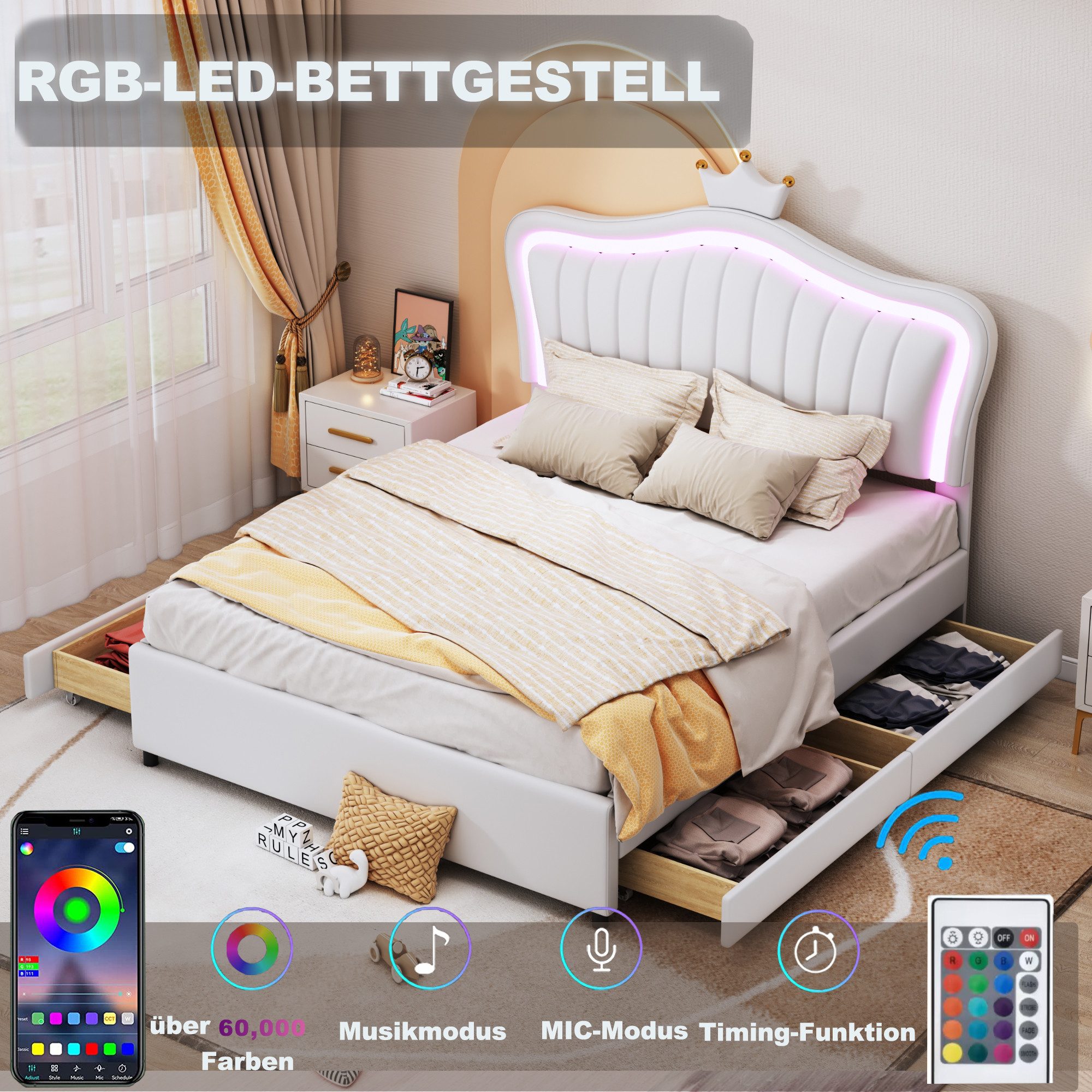 OKWISH Bett Kinderbett Polsterbet Gästebett (Kronen-Mädchen-Einzelbettgeste günstig online kaufen