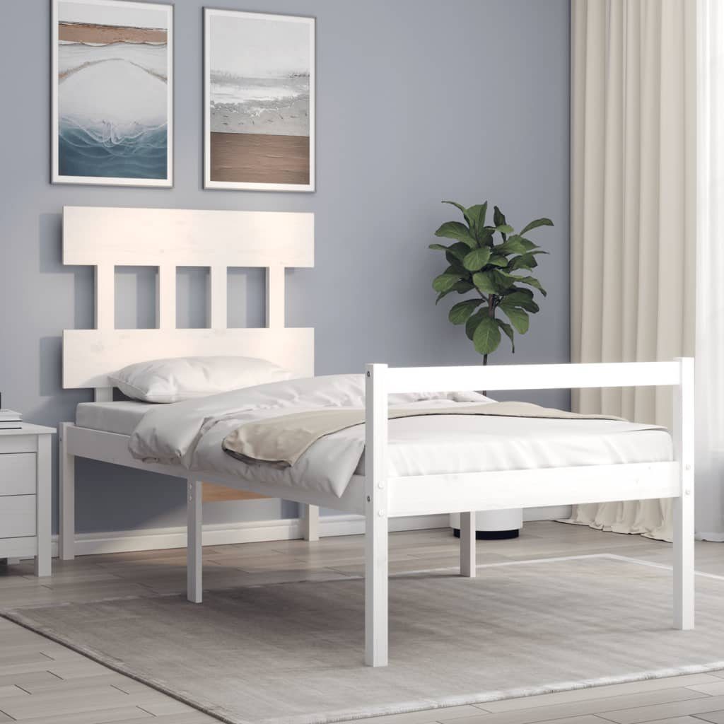 vidaXL Bett Seniorenbett mit Kopfteil 90x200 cm Weiß Massivholz
