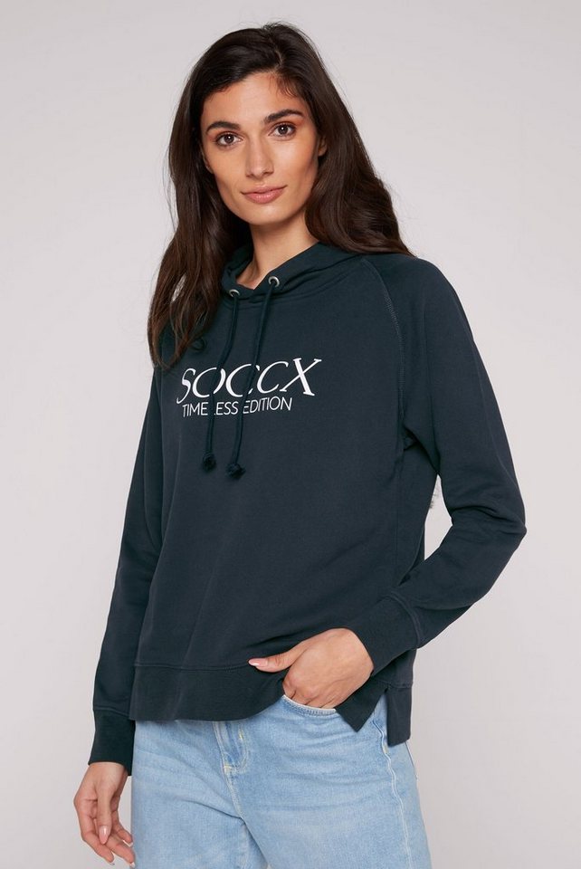 SOCCX Kapuzensweatshirt mit Seitenschlitze, Gefütterte Kapuze mit  Tunnelzugband