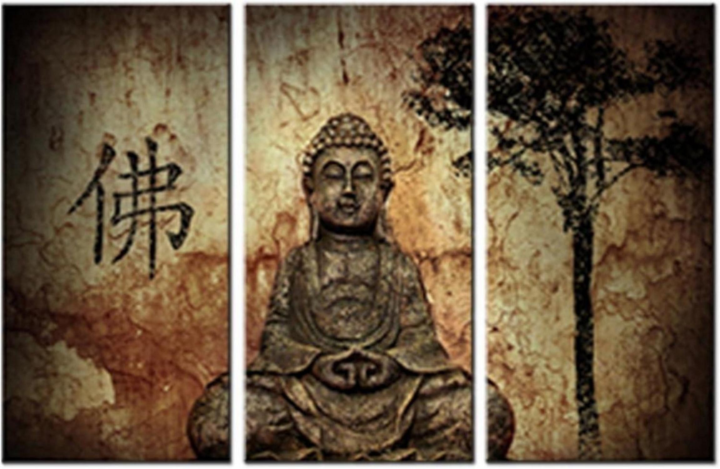 Mehrteilige Bilder Buddha Bilder Leinwand 3-teilig Wandbilder Wohnzimmer Schlafzimmer