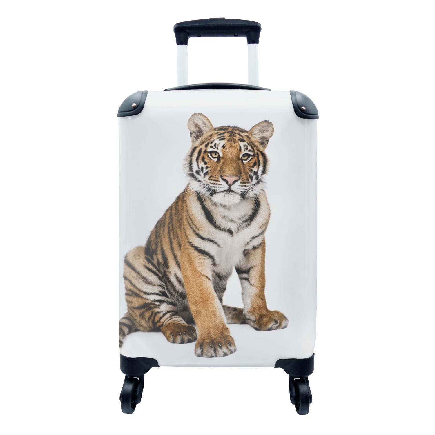 MuchoWow Handgepäckkoffer Tiger - Tiere - Weiß - Jungen - Kinder, 4 Rollen, Reisetasche mit rollen, Handgepäck für Ferien, Trolley, Reisekoffer
