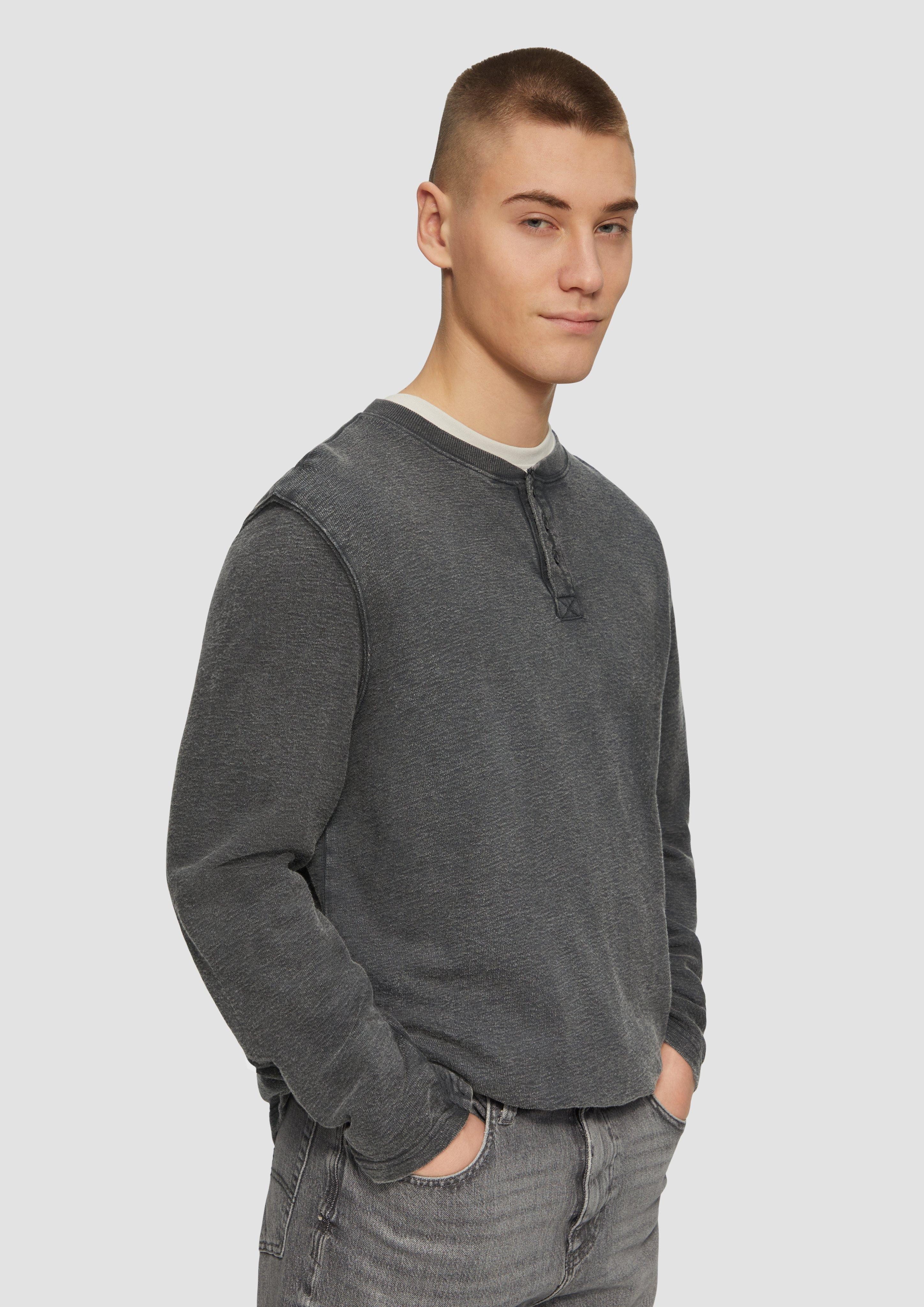 QS Langarmshirt Gewaschenes Henley-Longsleeve in Strukturjersey günstig online kaufen