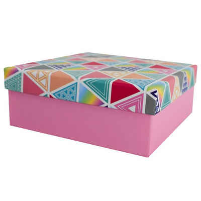 Out of the Blue Stapelbox Geschenkkarton in verschiedenen Größen rosa mit Dreiecken, mit abnehmbaren Deckel