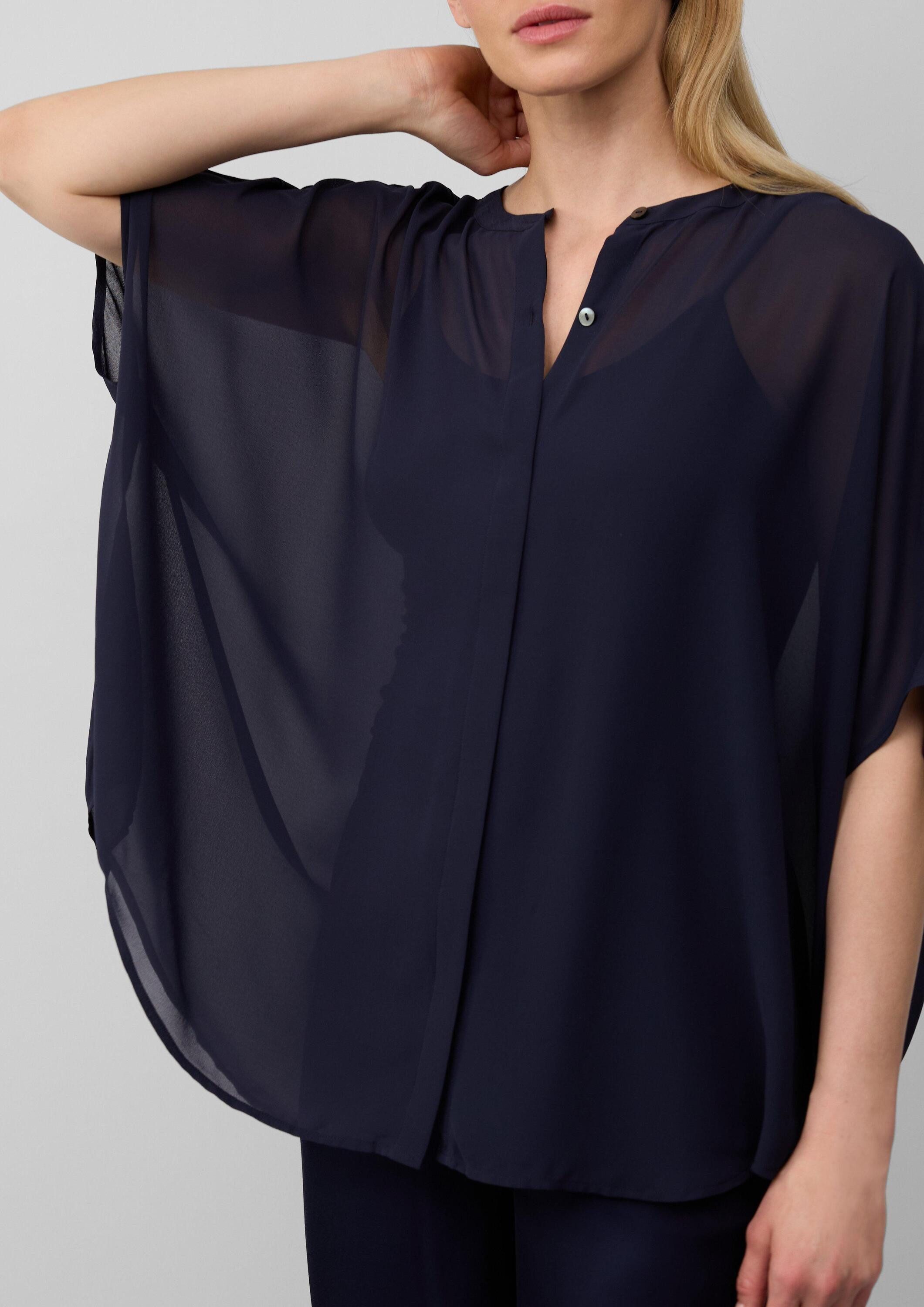 s.Oliver BLACK LABEL Kurzarmbluse – Transparente Poncho-Bluse aus Chiffon