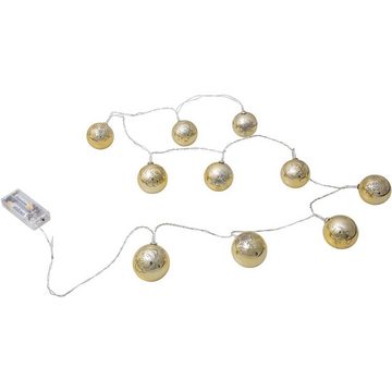 Idena LED-Girlande 10er Kugelgirlande, Gold, warmweiß, 1,65 m, für innen, batteriebetrieben, mit Timer