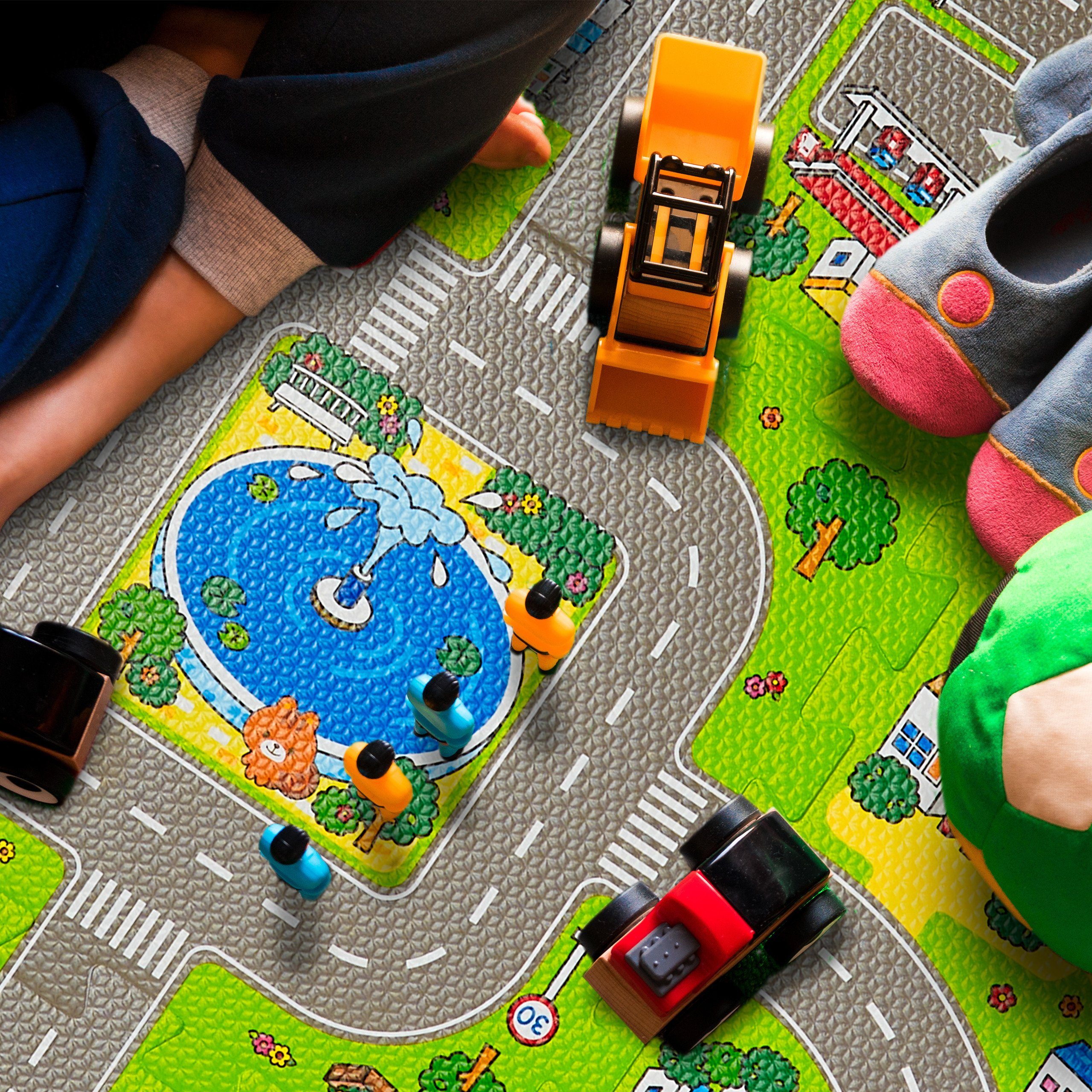 relaxdays Spielmatte Puzzlematte Straße mit Tieren