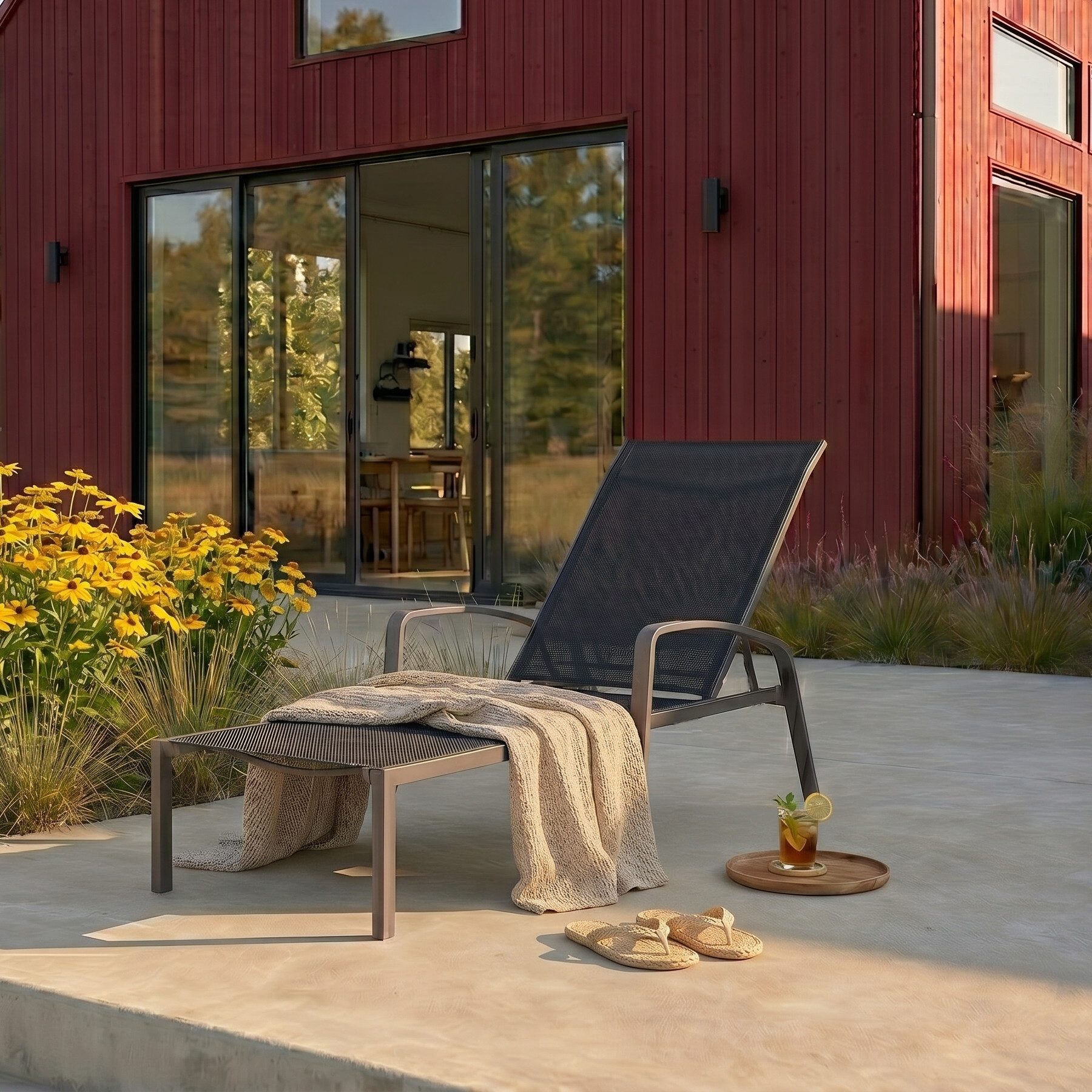 Liadomo Gartenliege Atessa, Sonnenliege, Liegestuhl, Deckchair, Outdoorliege, Outdoor-Sessel, 1-teilig, Rückenlehne verstellbar, Fußteil ausziehbar, Aluminium & Textilgewebe