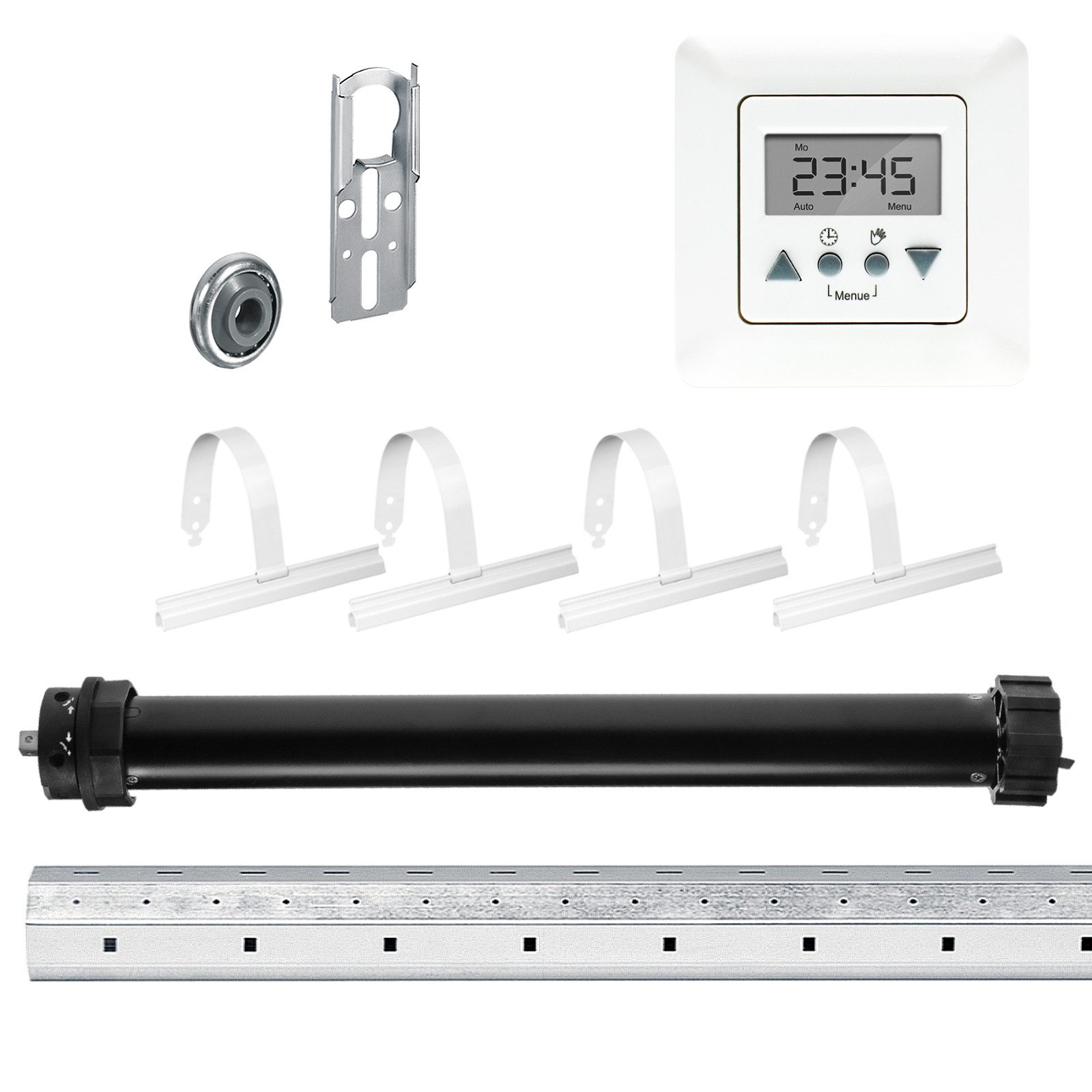 Nobily Achtkantwelle Rollladen-Set mit Maxi Rollladenmotor, Zeitschaltuhr, Mechanik-Set, Komplett-Set, 7-St., 20Nm/ 50kg
