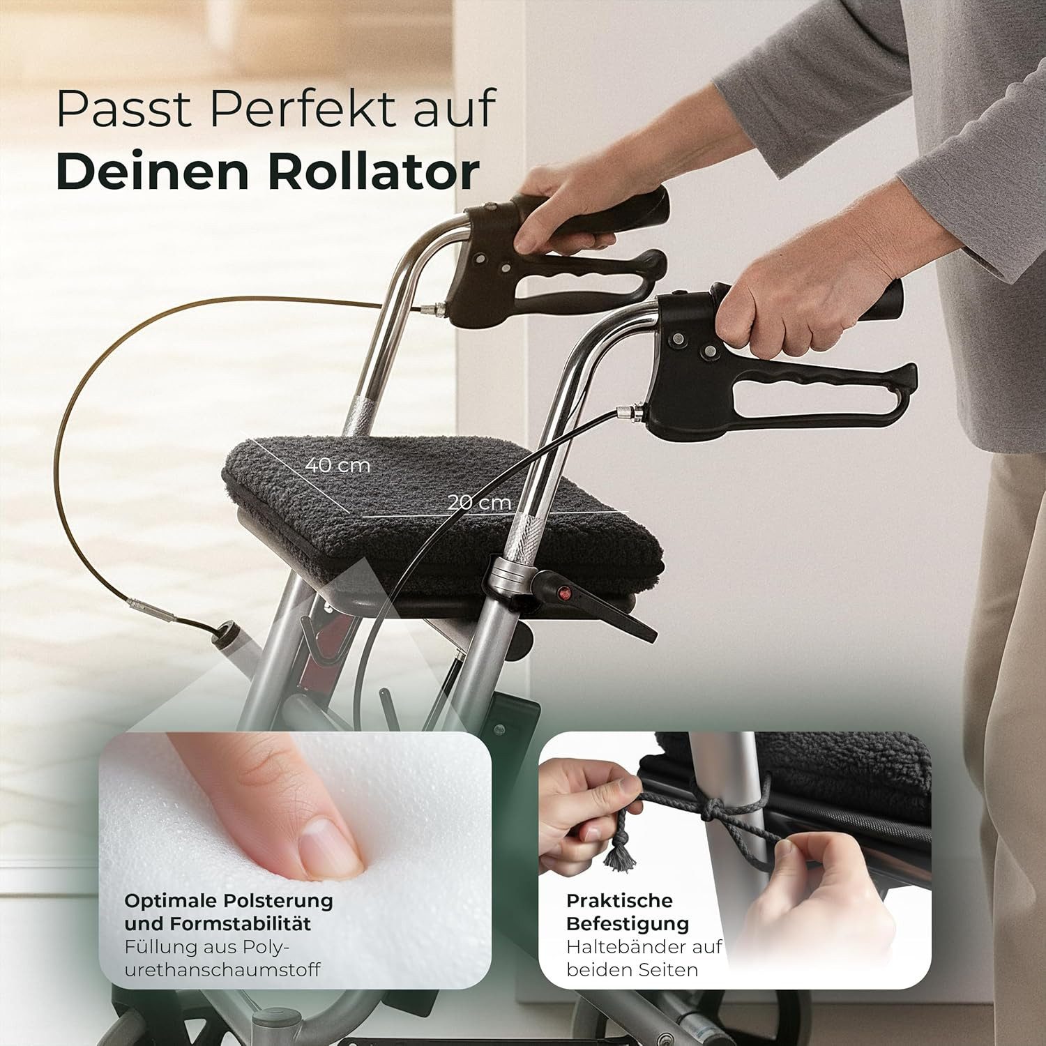 Novaliv Haltungskissen Novaliv Rollatorkissen Anthrazit 100% Schurwolle warm & atmungsaktiv 3, 1-tlg., Novaliv Rollatorkissen Anthrazit 100% Schurwolle warm & a – Bild 4 von 5