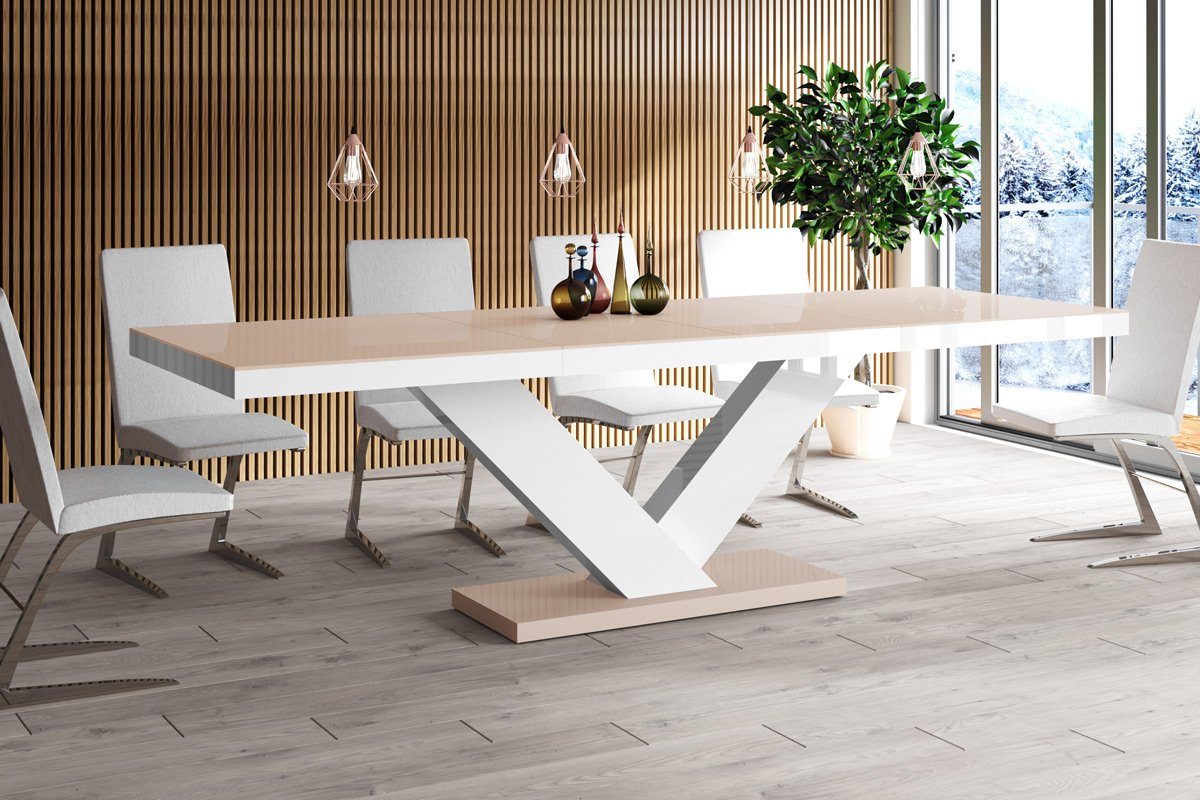 designimpex Esstisch Tisch HE-999 Cappuccino / Weiß Hochglanz ausziehbar 160 bis 256 cm