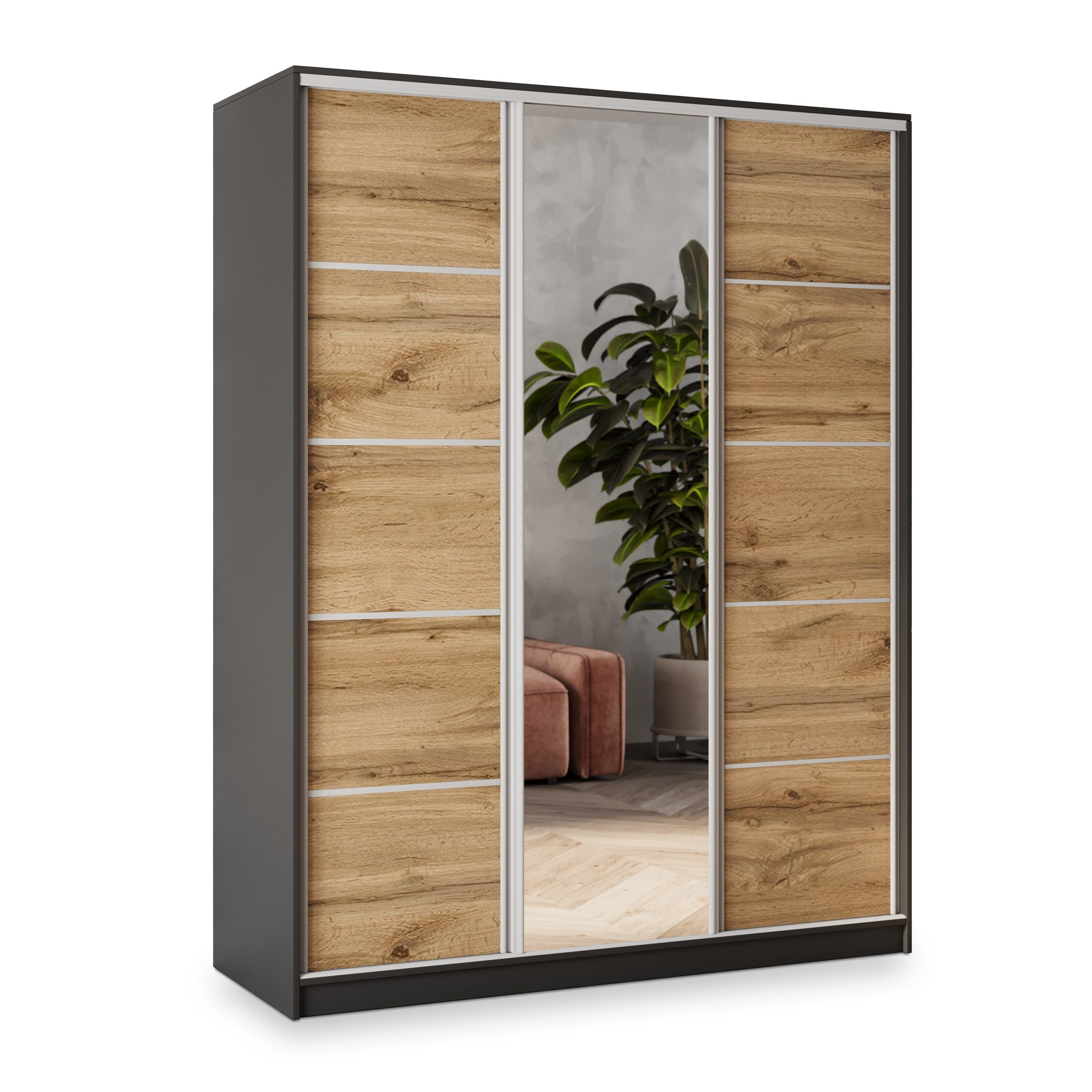 Masseno Schwebetürenschrank NATA Kleiderschrank mit Spiegel und Schubladen günstig online kaufen