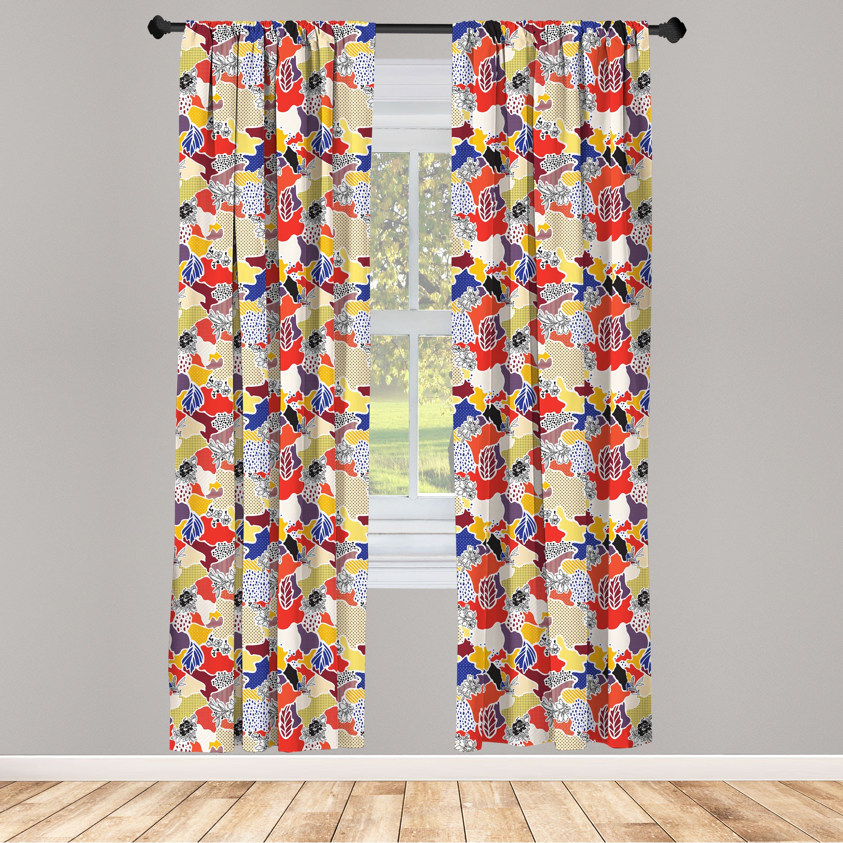 Gardine Vorhang für Wohnzimmer Schlafzimmer Dekor, Abakuhaus, Microfaser, Patchwork Bunte Blumenzusammenfassung