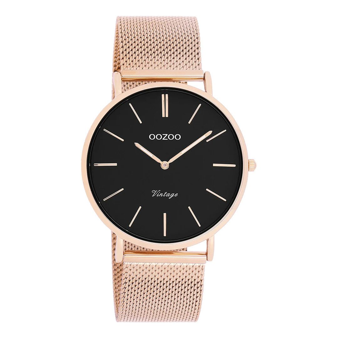 Quarzuhr Vintage Armbanduhr C9925 – Rosé/Schwarz, 40 mm Gehäuse, C9925