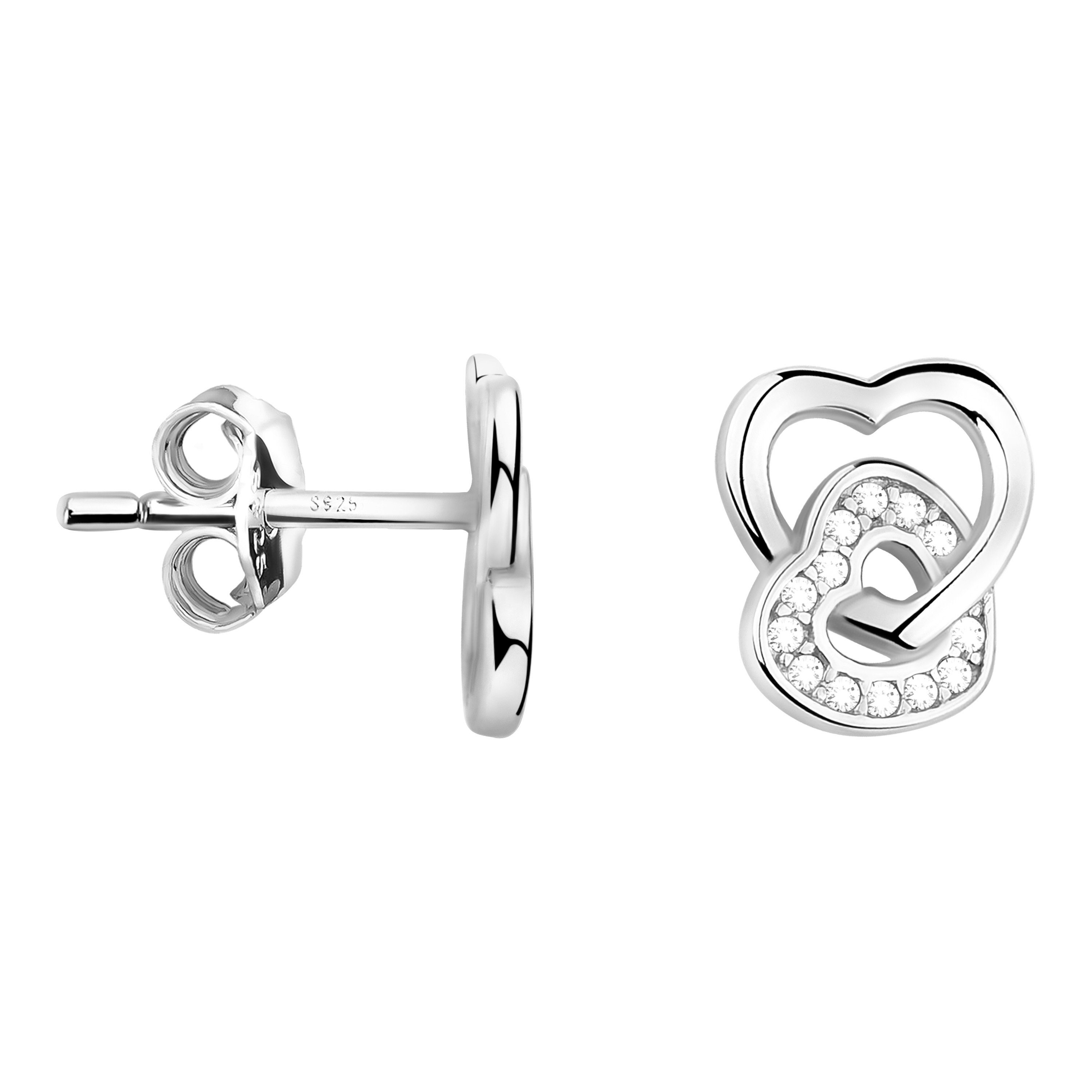 SOFIA MILANI Damen Ohrringe - 925 Silber Herz Ohrstecker, Rhodiniert, Nickelfrei, In Geschenkbox