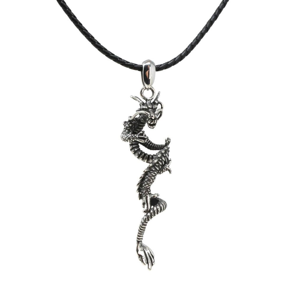 Kette mit Anhänger Lederkette Edelstahlkette 316L DRACHE