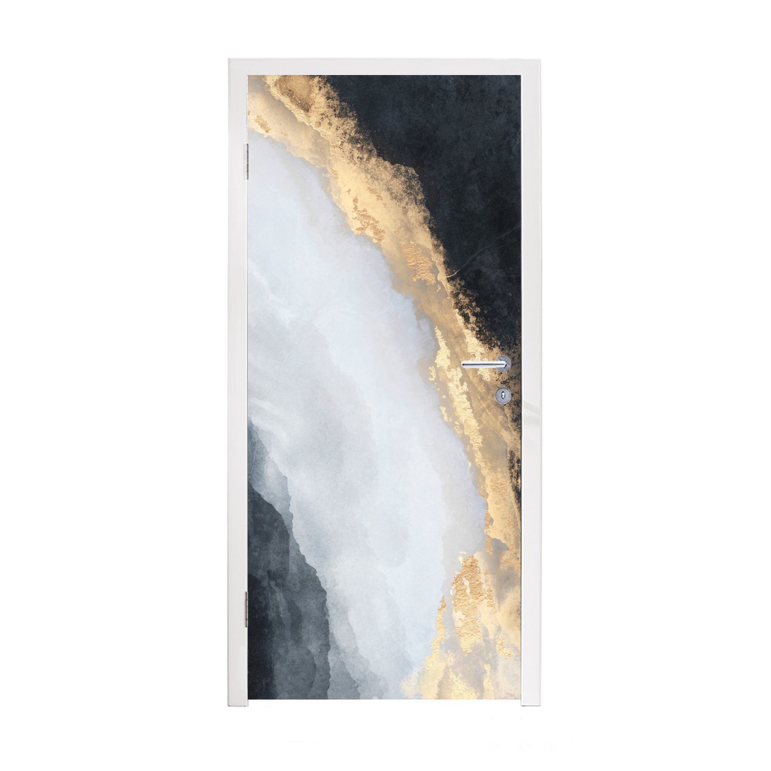 MuchoWow Türtapete Abstrakt - Farbe - Gold - Schwarz - Marmor, Matt, bedruckt, (1 St), Fototapete für Tür, Türaufkleber, 75x205 cm
