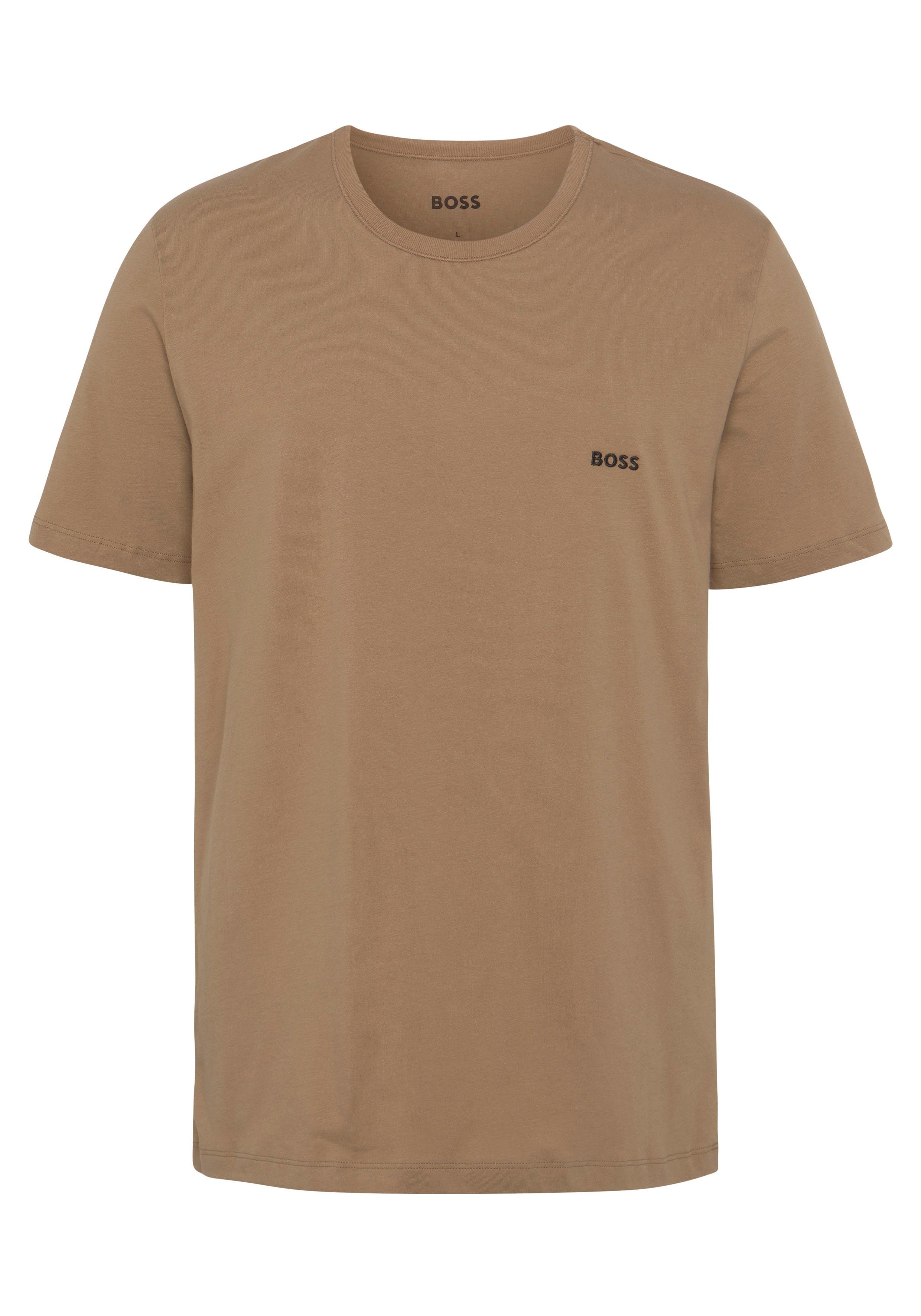 T-Shirt mit BOSS Medium_Beige265 BOSS Logo-Print (3er-Pack) Rundhals dezentem T-Shirt
