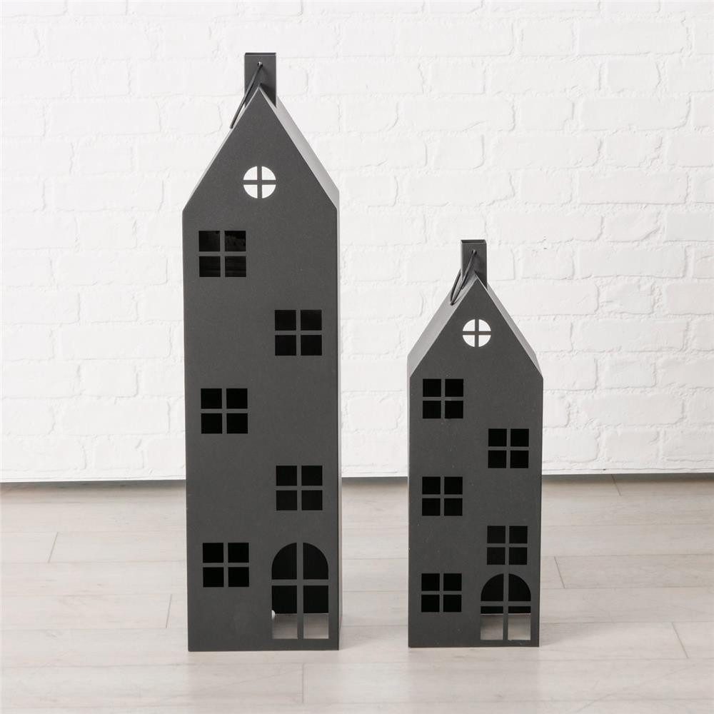BOLTZE Kerzenlaterne Laterne Alba 2er Set Metall schwarz Haus, Haus-Design, großformatig, pulverbeschichtet, Bodendeko