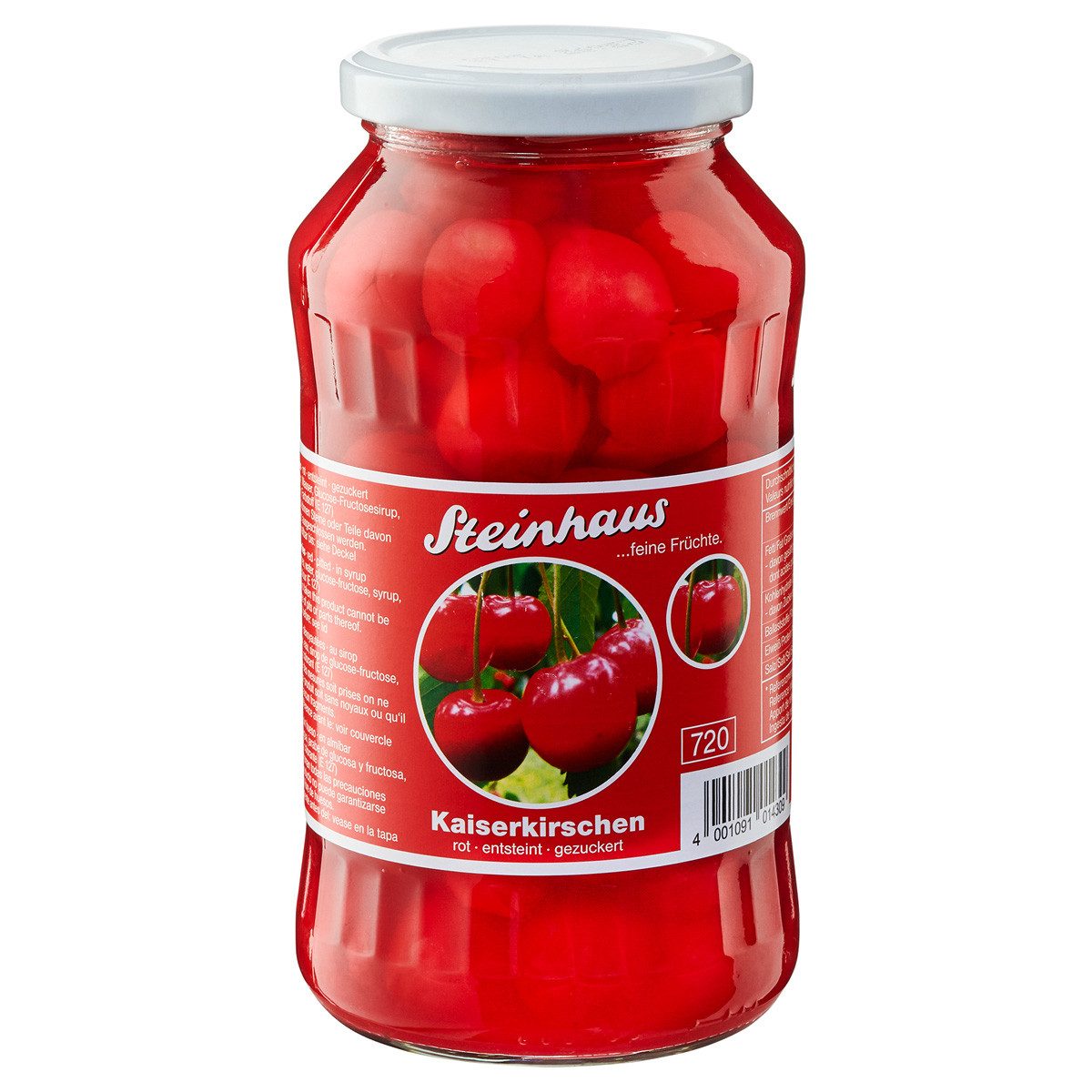 Steinhaus Obstkonserve, Steinhaus Kaiserkirschen Sauerkirschen im Glas rot entsteint 720ml