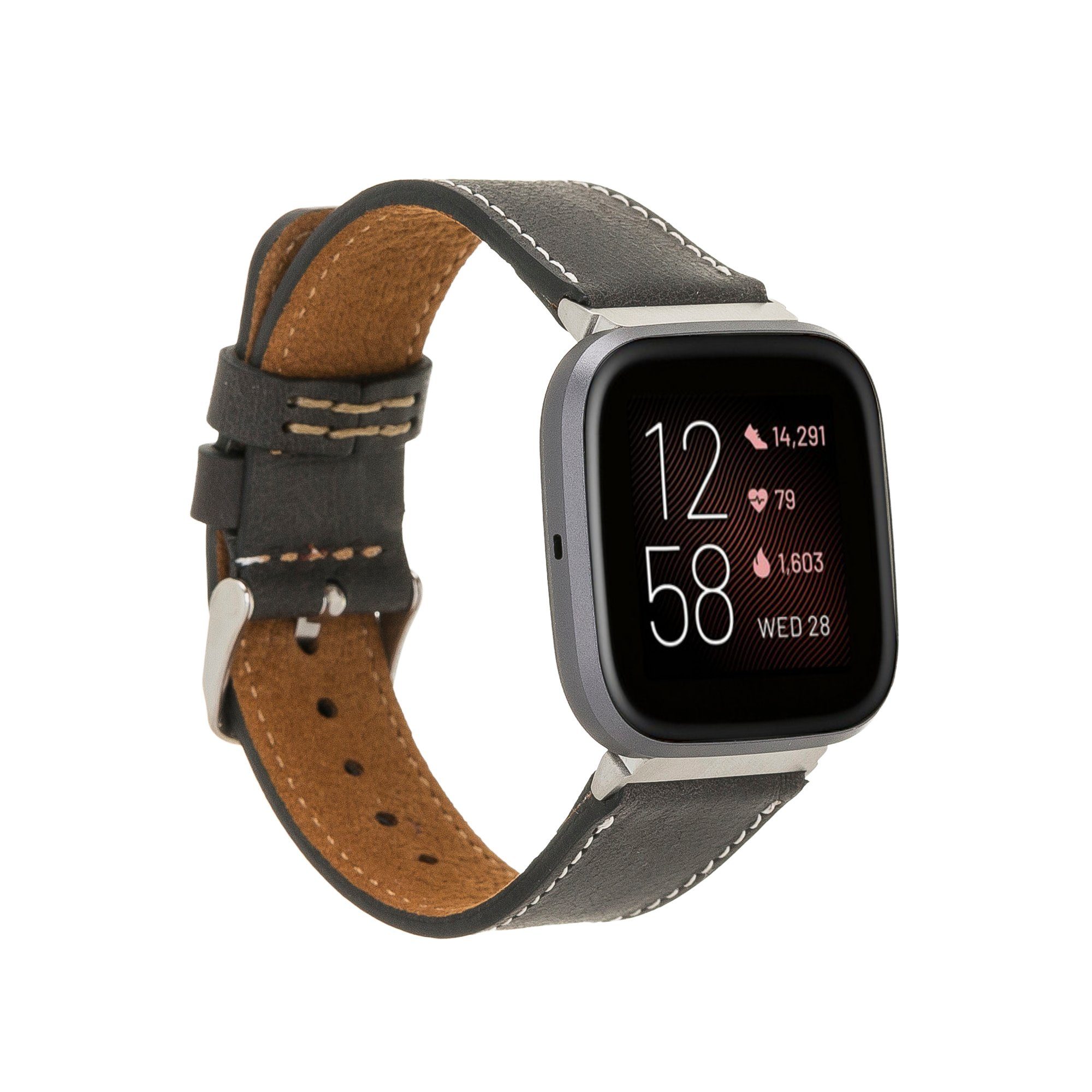 Renna Leather Smartwatch-Armband Fitbit Sense Ersatzarmband Dunkelgrau Versa 2 Armband / Leder / Echtes & 4 3