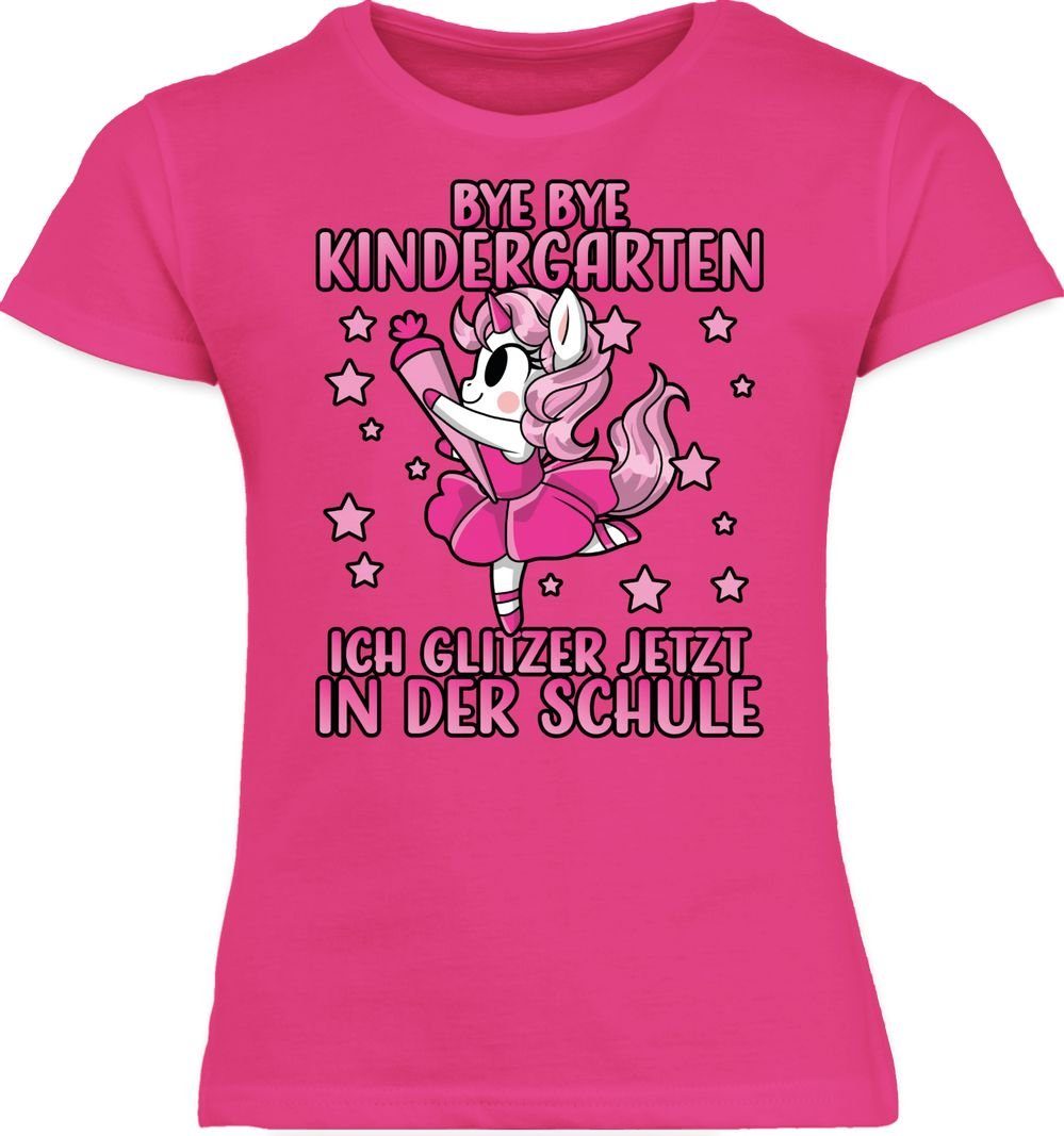 T-Shirt Bye Bye Kindergarten ich glitzer jetzt in der Schule mit Einhorn - Pin
