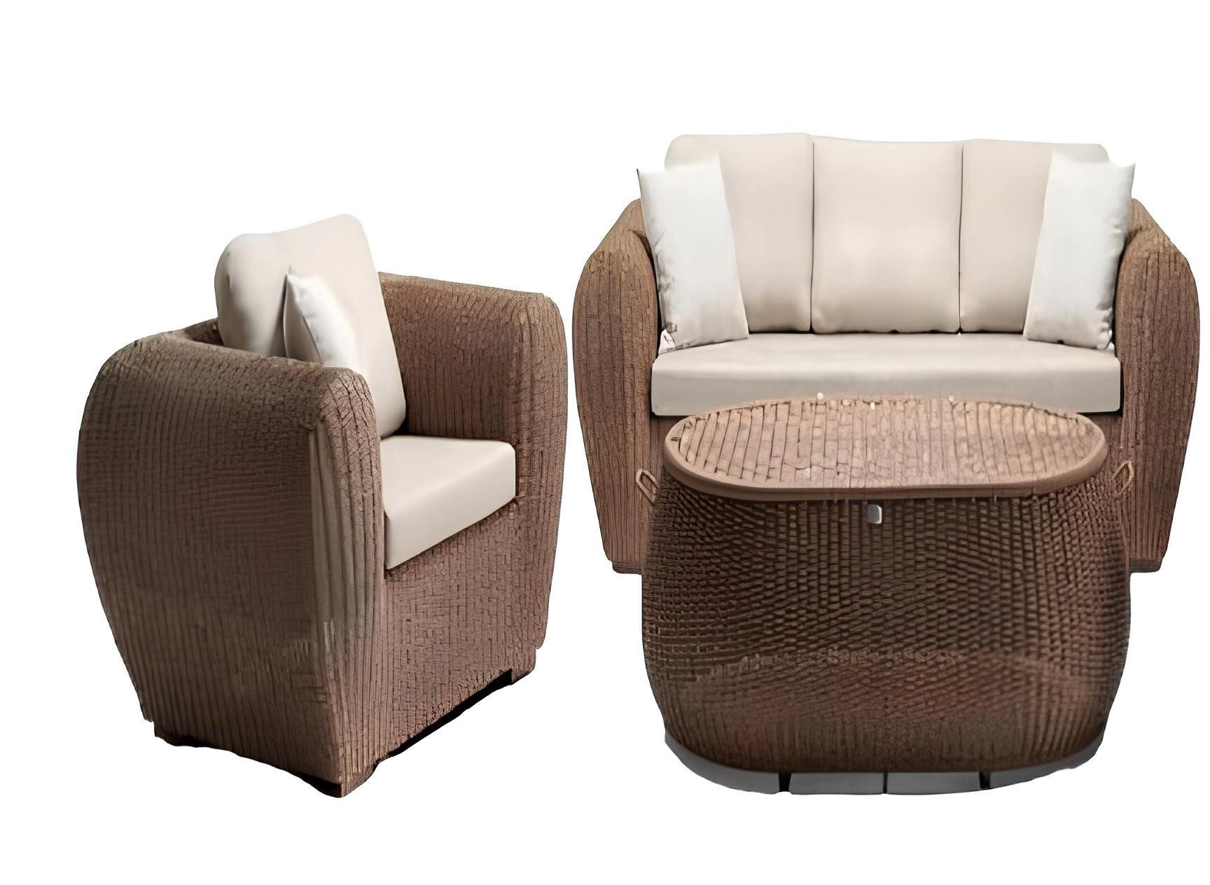 Xlmoebel Polstergarnitur Braunes Sofa-Set mit Sessel und Couchtisch für die Terrasse, (3-tlg. Set, 3-tlg., 3tlg Set(Sofa 3 Sitzer+Sessel+Couchtisch), Hergestellt in Europa