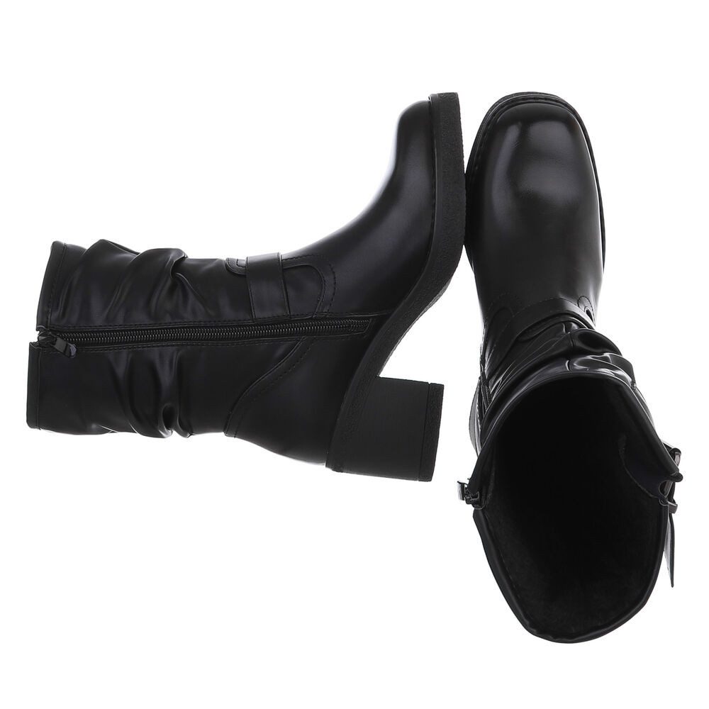 Ital-Design Damen Stiefel mit Schnallen und angenehmem Tragekomfort Stiefelette (90793433) Blockabsatz Stiefeletten in Schwarz