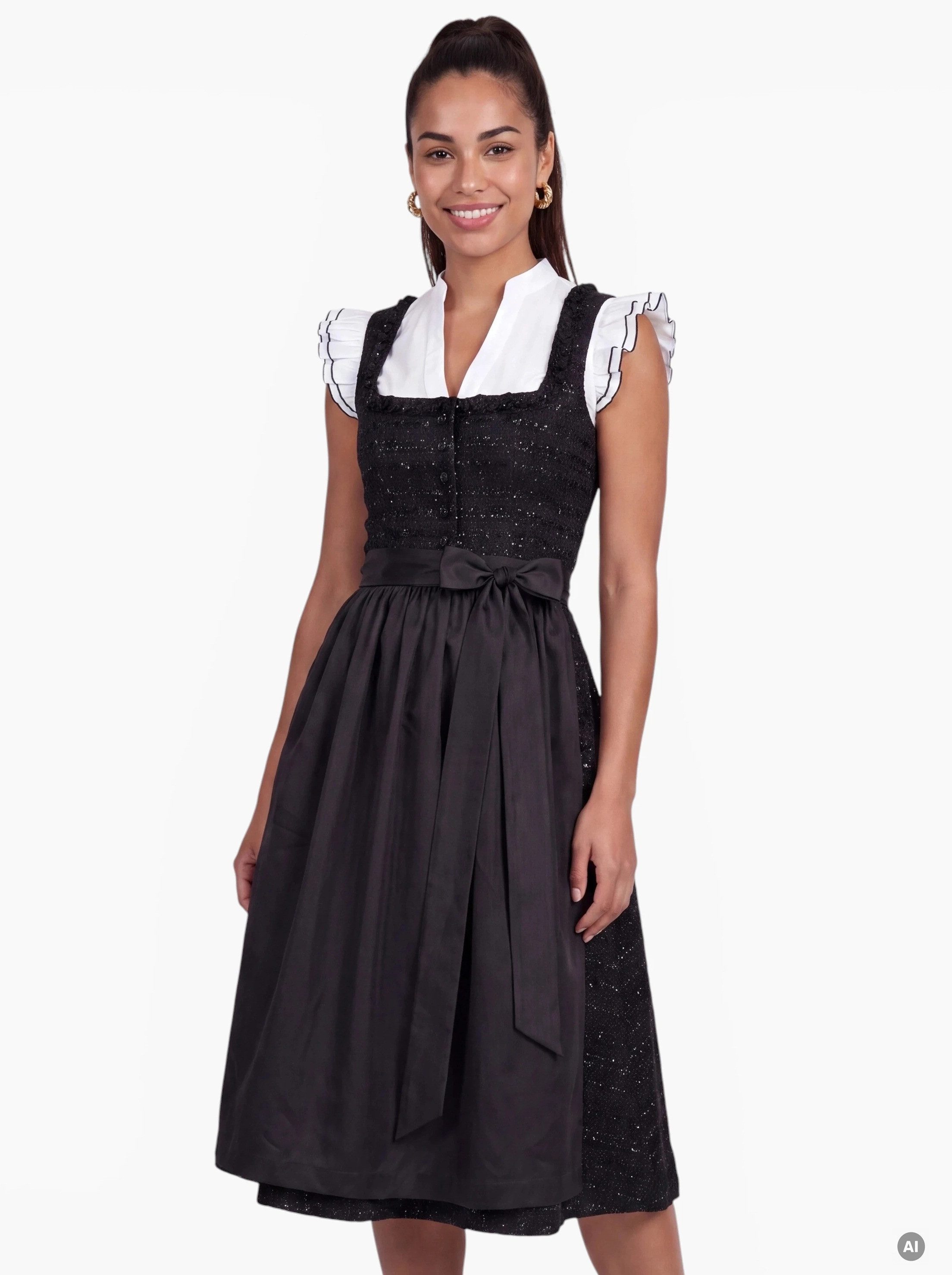 Moschen-Bayern Dirndl Chiara Midi Dirndl mit Glitzer-Struktur 70 cm