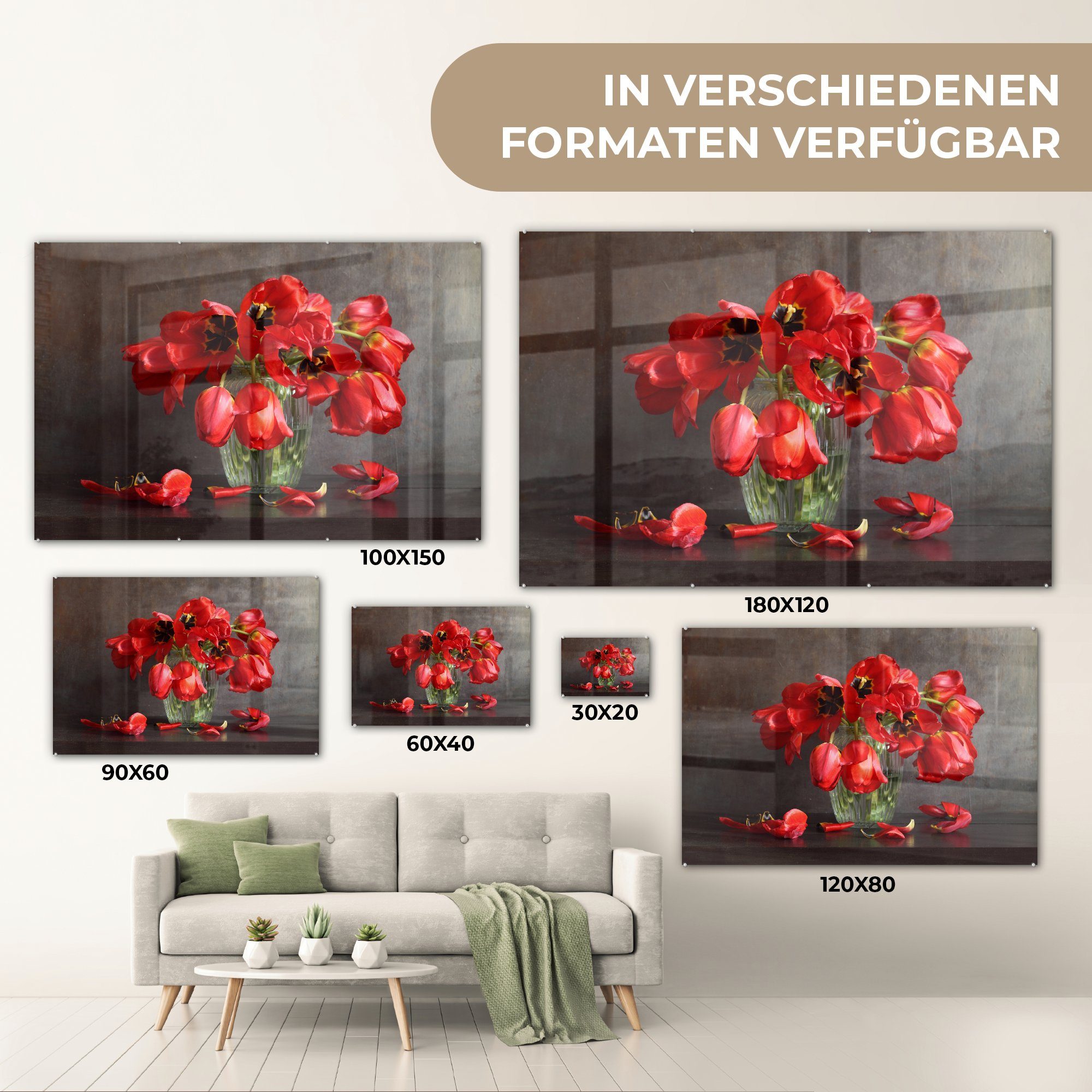 MuchoWow und St), Acrylglasbilder Acrylglasbild Schlafzimmer Wohnzimmer & rote verblasste Tulpen, Verwelkte (1