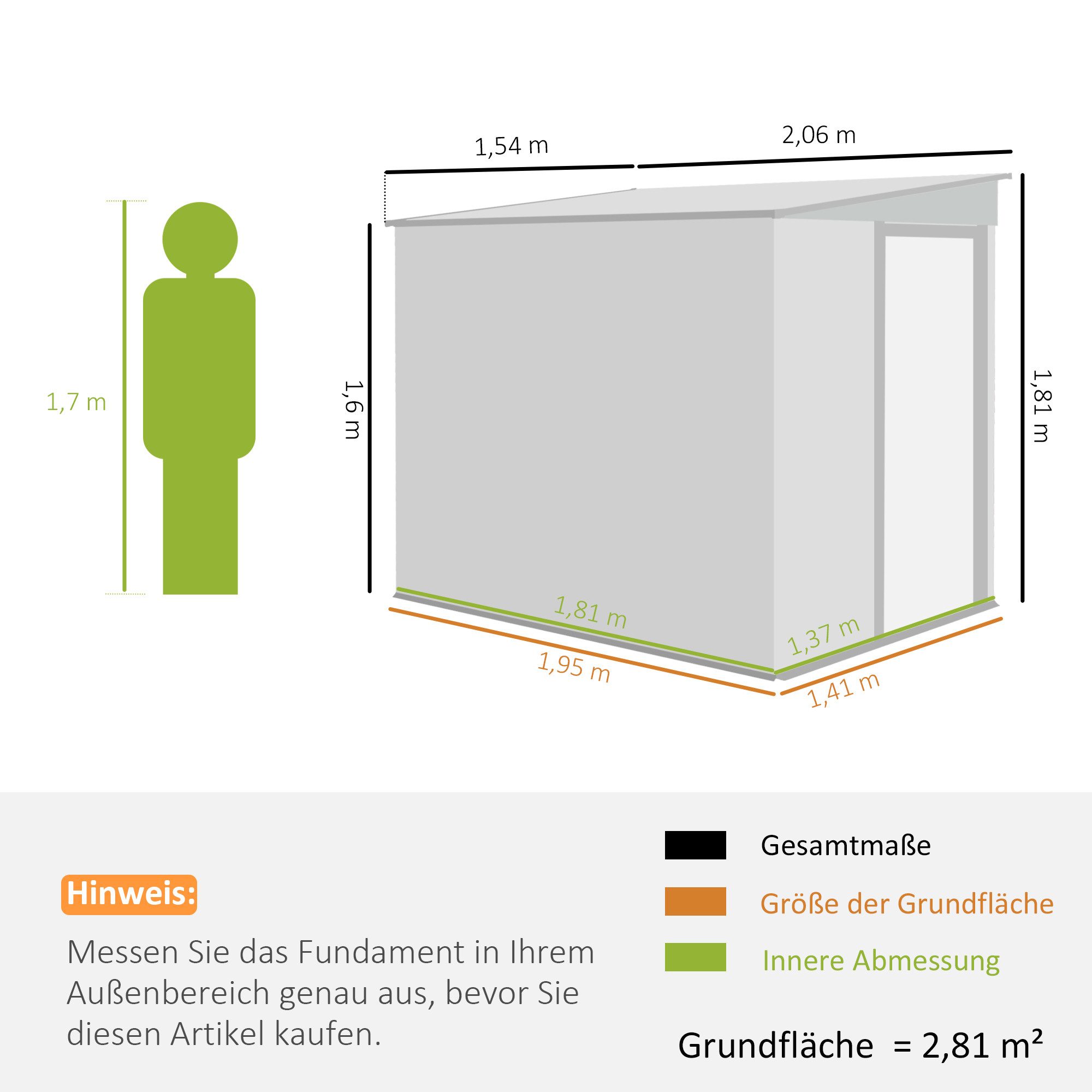 Outsunny Gerätehaus Gartenschuppen aus Metall, BxT: 154x206.5 cm, (Geräteschuppen, 1 St., Gartenhaus), Schiebetür, Belüftung, Stahl, Regale, Dunkelgrau – Bild 3 von 5