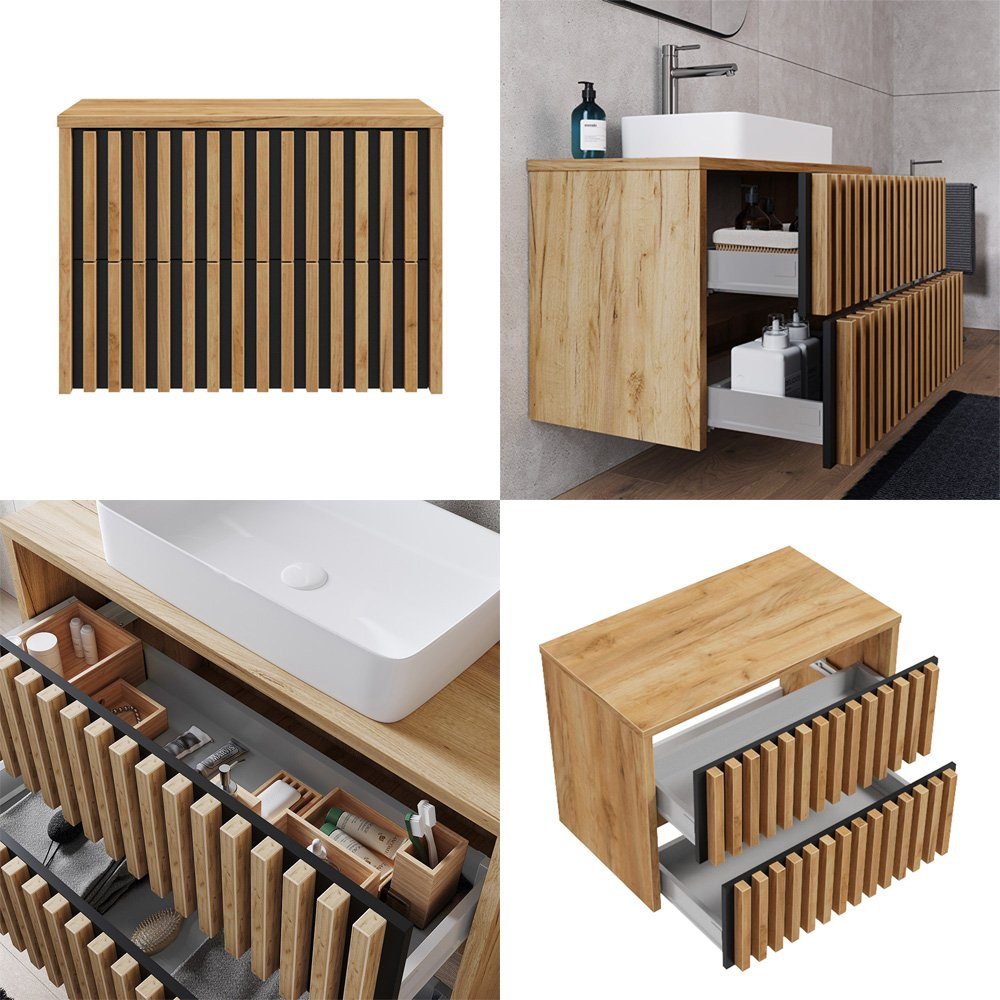 Lomadox Waschbeckenschrank LUCCA-107 Waschtisch Unterschrank Eiche günstig online kaufen