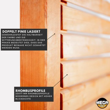 Mega-Holz Sichtschutzelement Sichtschutzzaun- Set Rhombus Kiefer Farbton Pinie, (Sparset), Hochwertiges Kiefernholz vollständig lasiert