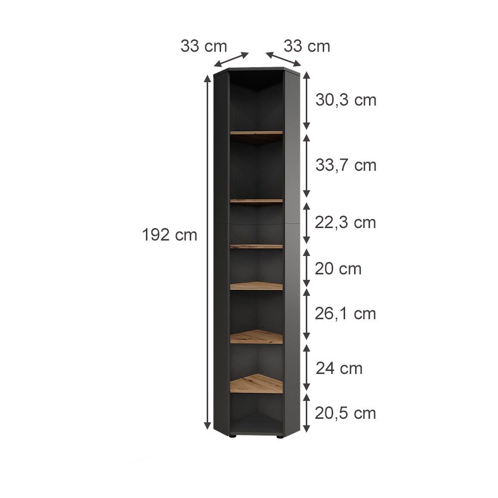 Vicco Hochschrank Irma, Anthrazit/Artisan, 33 x 192 cm 7 Fächer günstig online kaufen