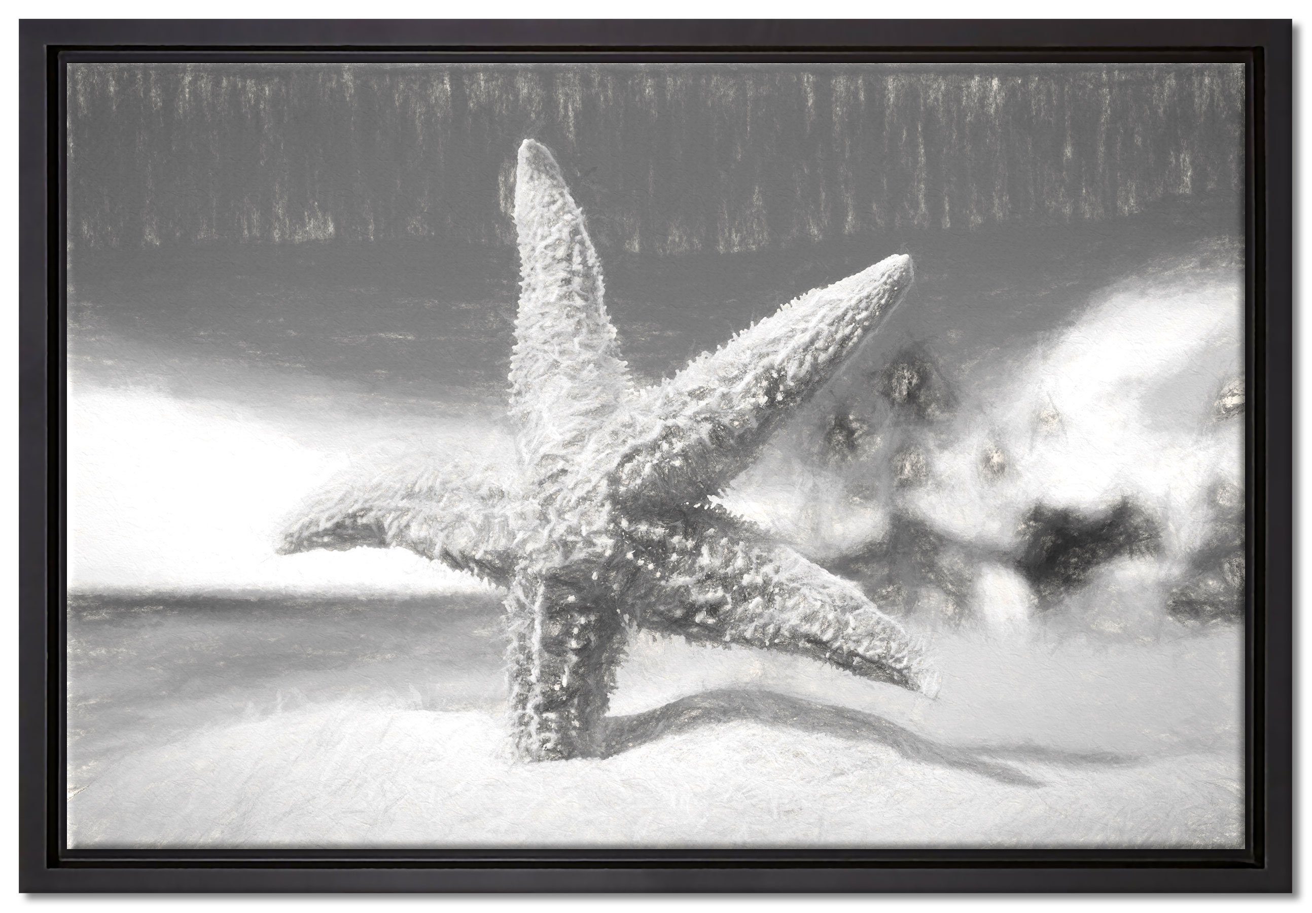 Pixxprint Leinwandbild Seestern Sandstrand, Wanddekoration (1 St), Leinwandbild fertig bespannt, in einem Schattenfugen-Bilderrahmen gefasst, inkl. Zackenaufhänger