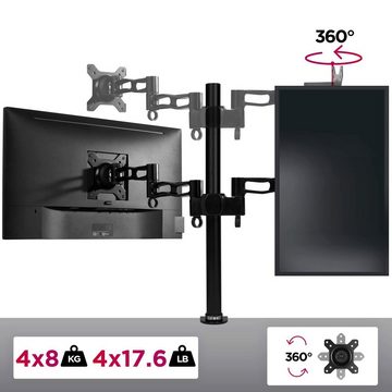 Duronic Monitorständer, (DM354 Monitorarm, Monitor Halterung 4 Bildschirme bis 27" Zoll, LCD LED Display Ständer bis 8 kg, Höhenverstellbar, Neigbar -15° bis +15°, Drehbar 360°, Monitorhalterung 4fach Arm VESA)