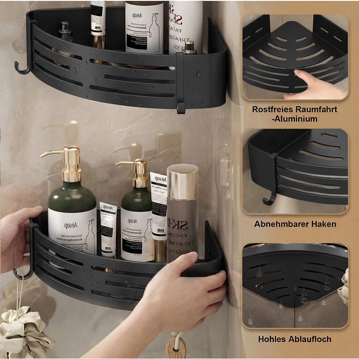 ANYSUN Duschregal Duschablage ohne Bohren Badezimmer Organizer,Badregal Duschregal, 1-tlg., Duschkörbe für Bad Küche Toilette – Bild 4 von 5