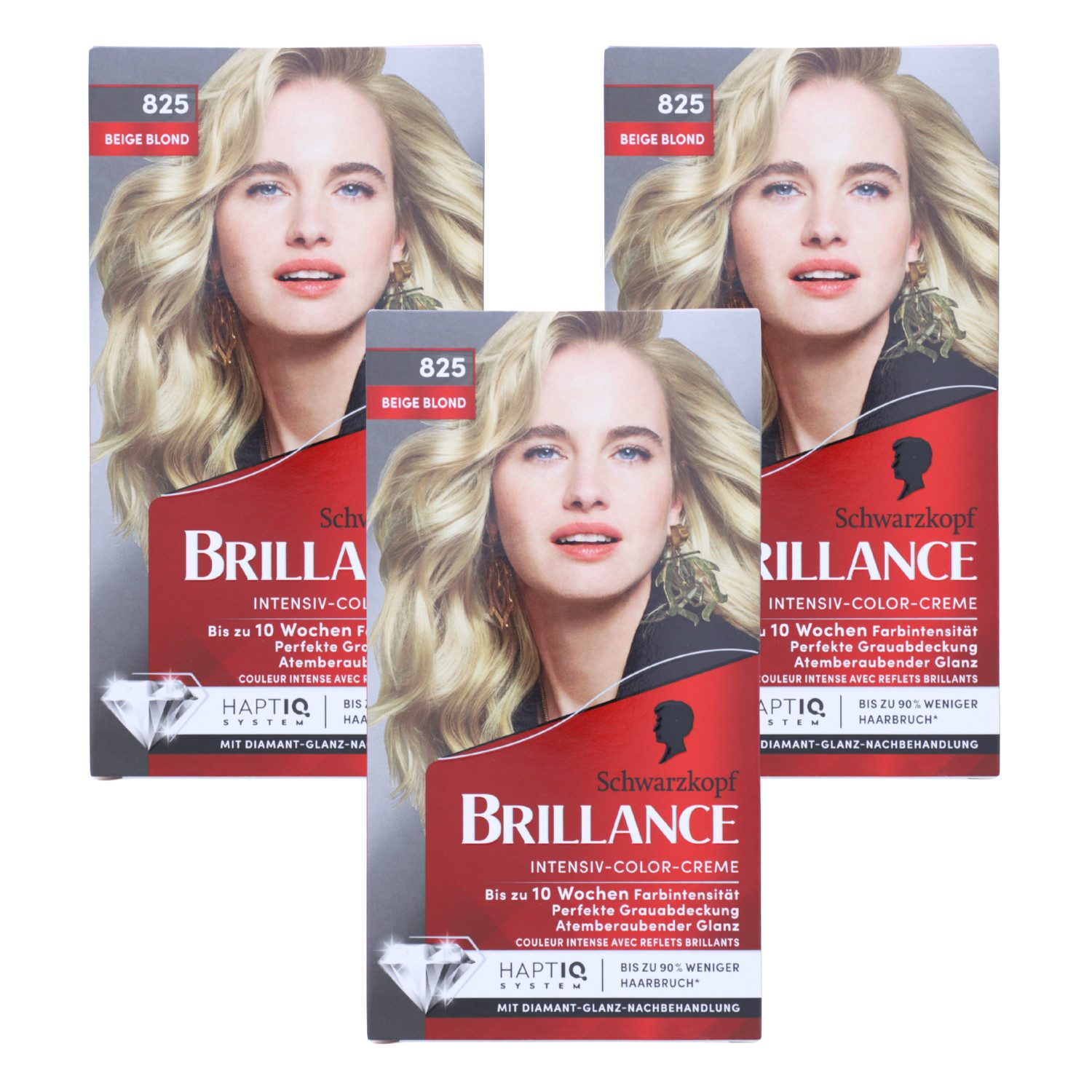Schwarzkopf Haarfarbe 3 x Schwarzkopf Brillance Intensiv Color Creme 825 Beige Blond