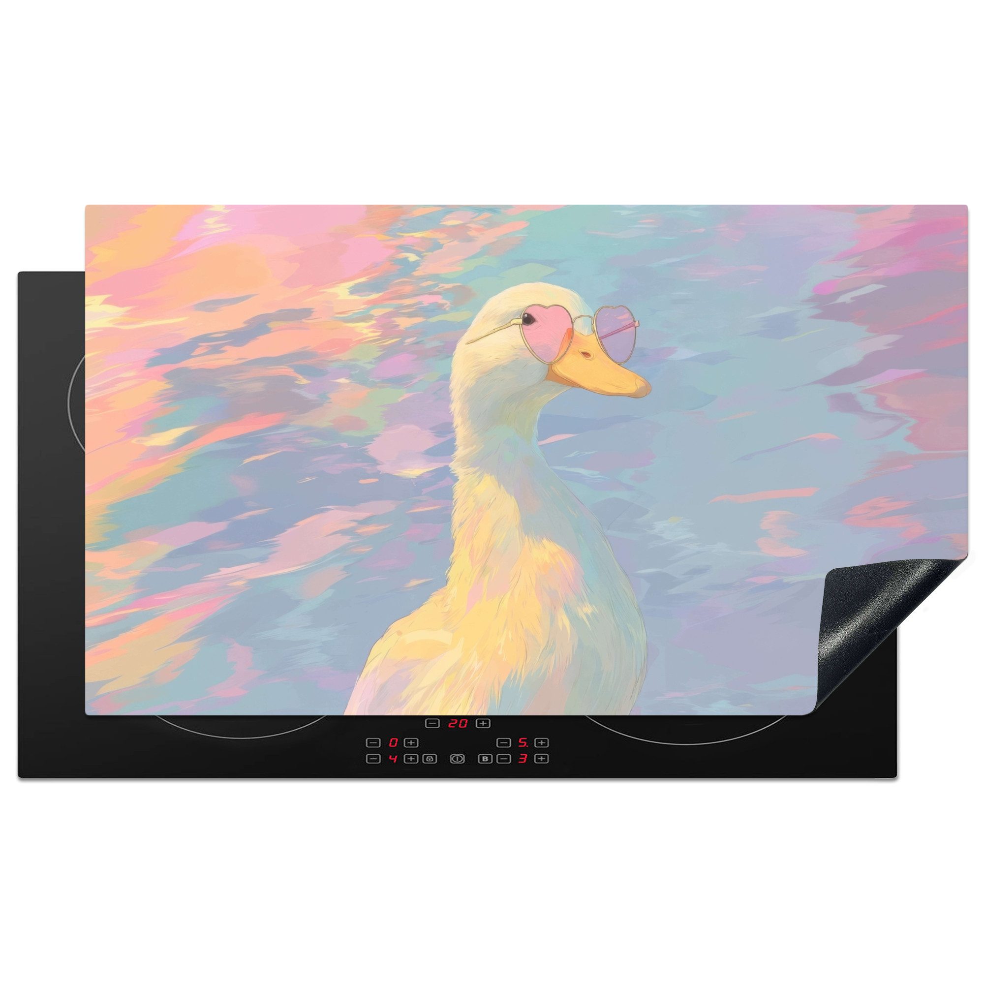 MuchoWow Herd-Abdeckplatte Ente - Sonnenbrille - Wasser, Vinyl, (1 tlg), Herdabdeckplatten für Ceranfeld, Induktionsschutz, 91.6x52.7 cm