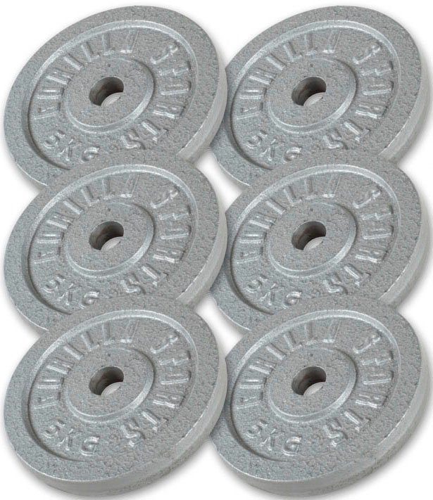 30 6 x Hantelscheiben - 5 SPORTS GORILLA 6-tlg) Silber, kg kg, (Set, Gusseisen