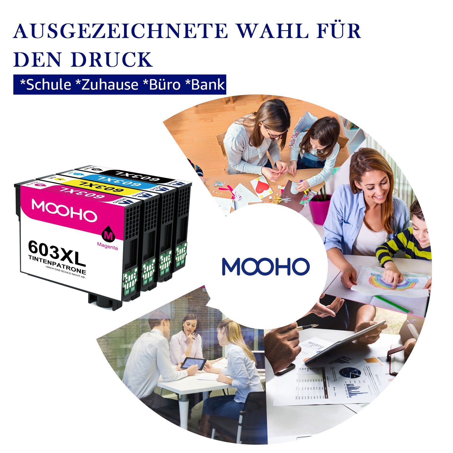 MOOHO Schwarz für WF2835 (XP3105 2Schwarz 603 WF2830) Tintenpatrone XP3150 XL EPSON