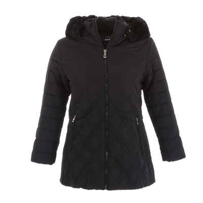 Ital-Design Winterjacke Damen Freizeit Kapuze (abnehmbar) Gefüttert Winterjacke in Schwarz