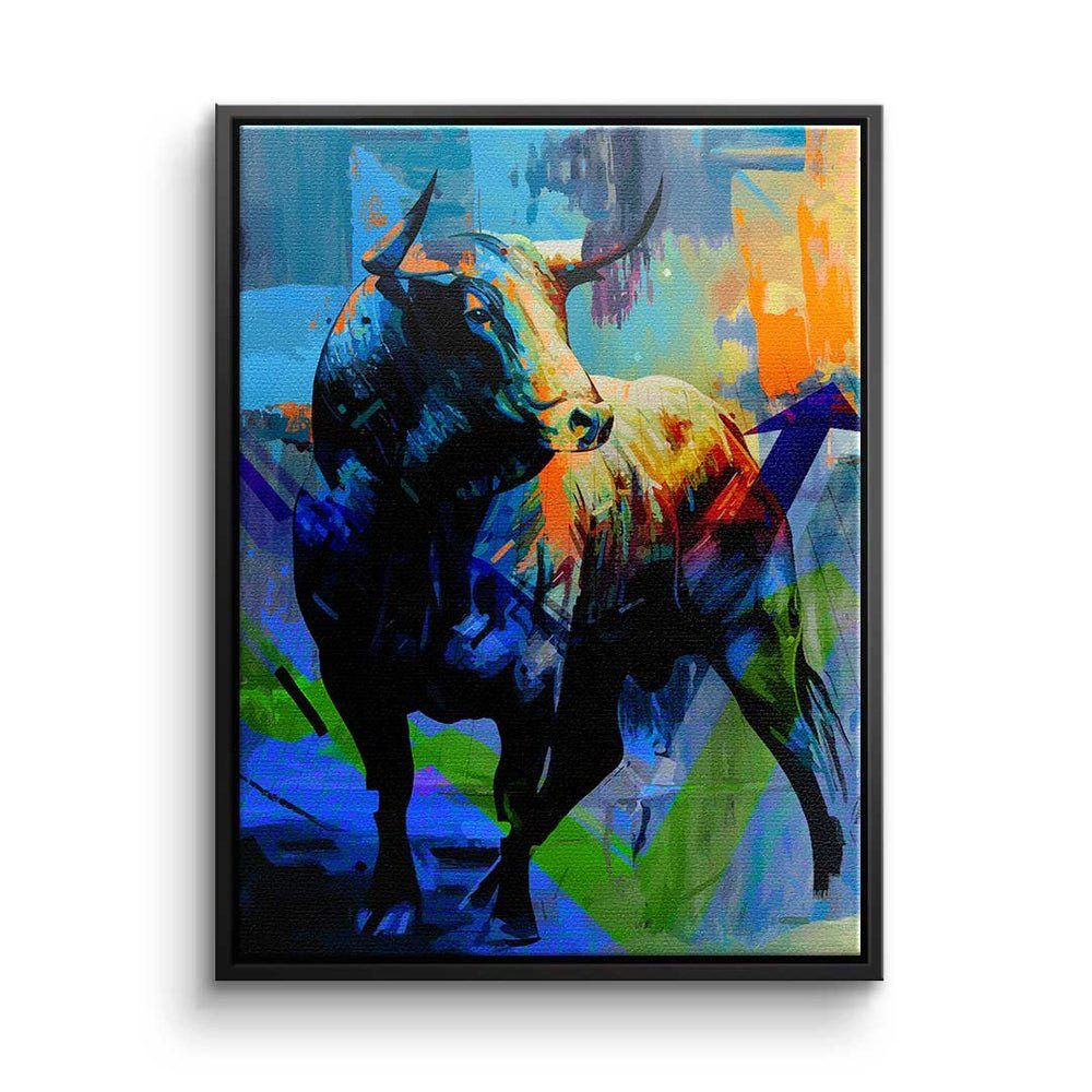 DOTCOMCANVAS® Leinwandbild, Premium Leinwandbild - Motivation - Colorful Bull - Trading schwarzer Rahmen