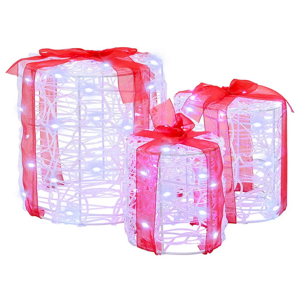 vidaXL Dekolicht Licht-Dekoration Geschenkbox Dekoration 3 pcs Kaltweiß 20 x 20 x 21 cm