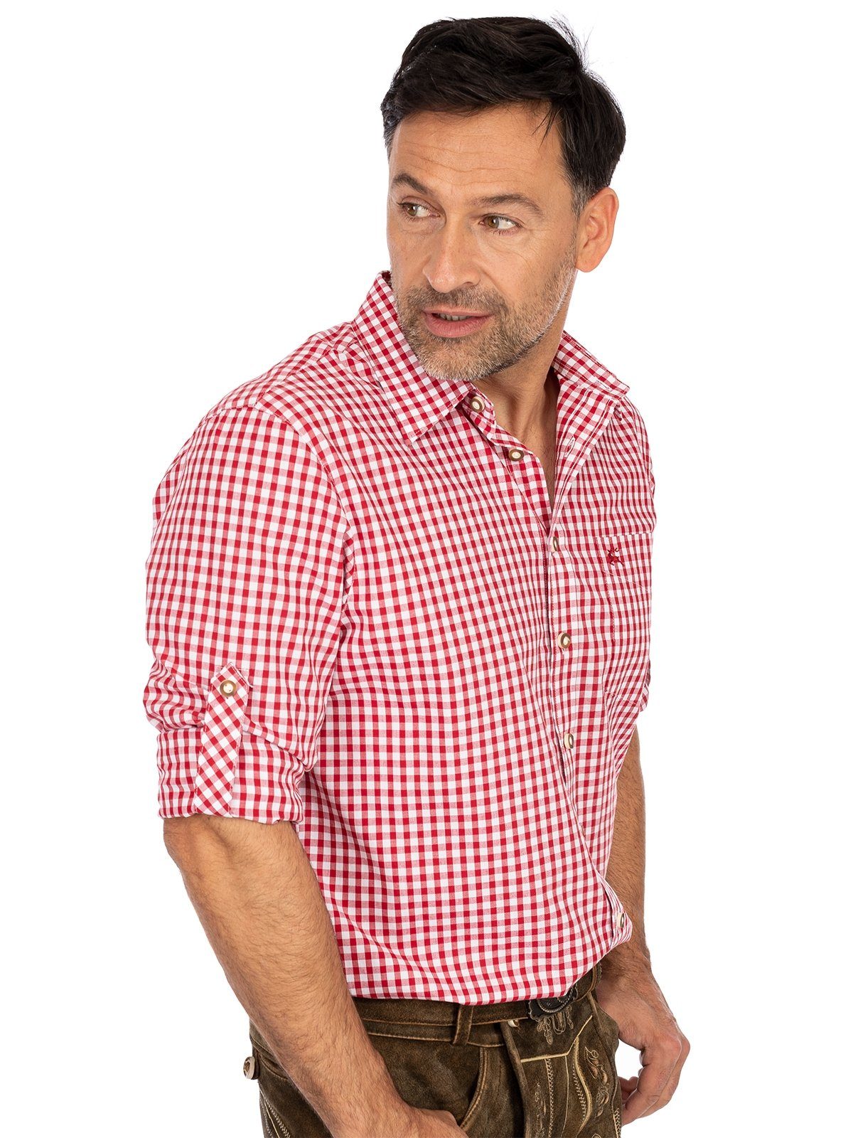 OS-Trachten BASIC (Regular rot Fit) Karo Langarmhemd Trachtenhemd