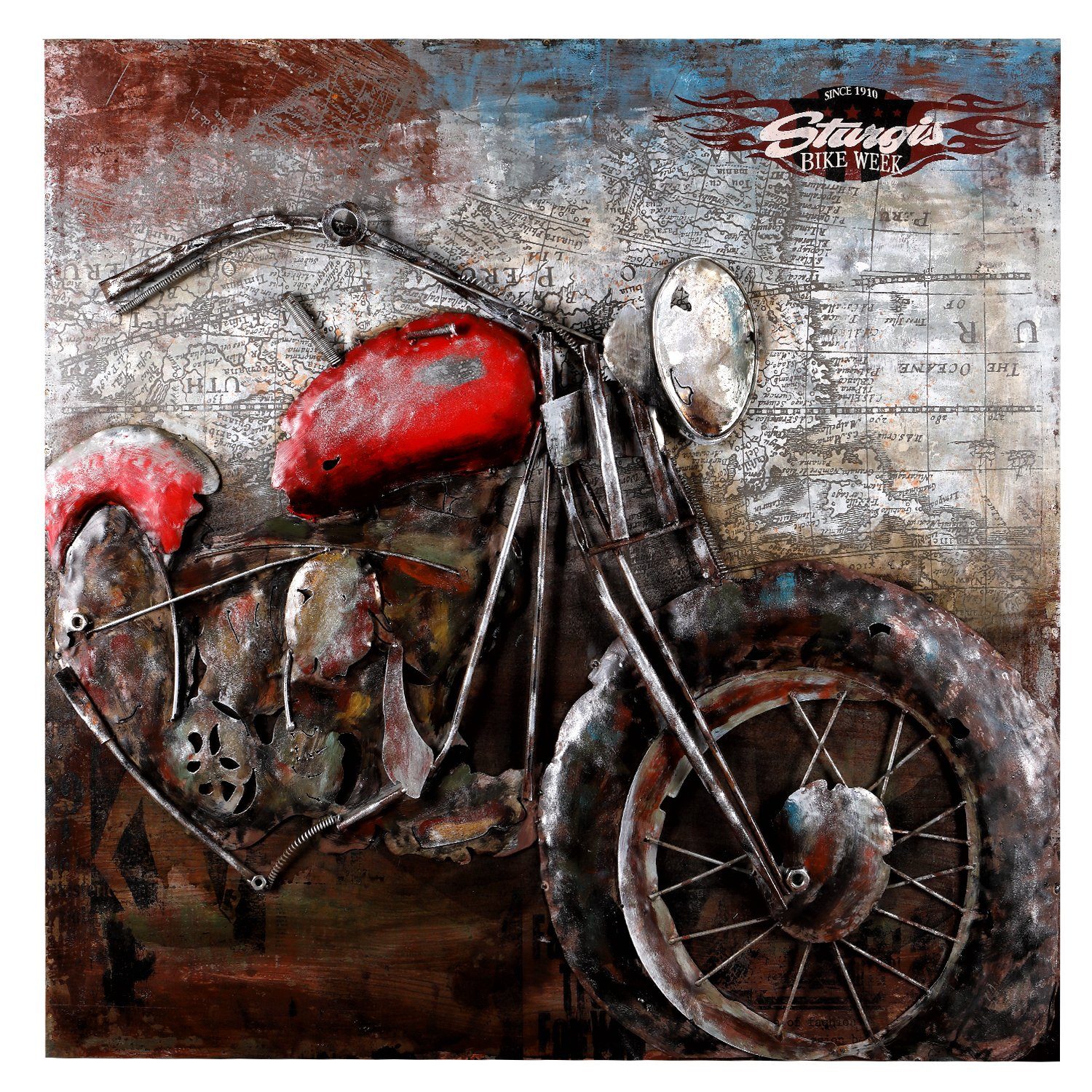 Home4Living Metallbild Metallbild 3D 100x100cm Wandbild Relief Unikat handgefertigt, Bike Week Red, 3D Effekt