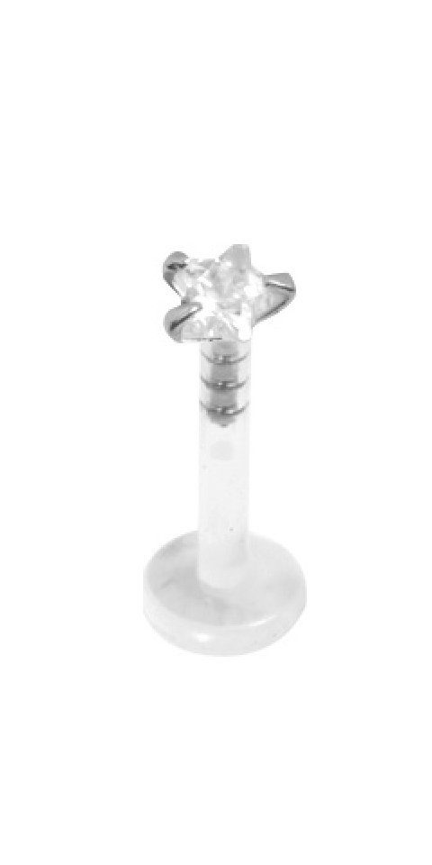 Karisma Nasenpiercing Labret Bioplast Lippen Piercing Aufsatz Silber 925 Stern Zirkonia 3mm - Weiss