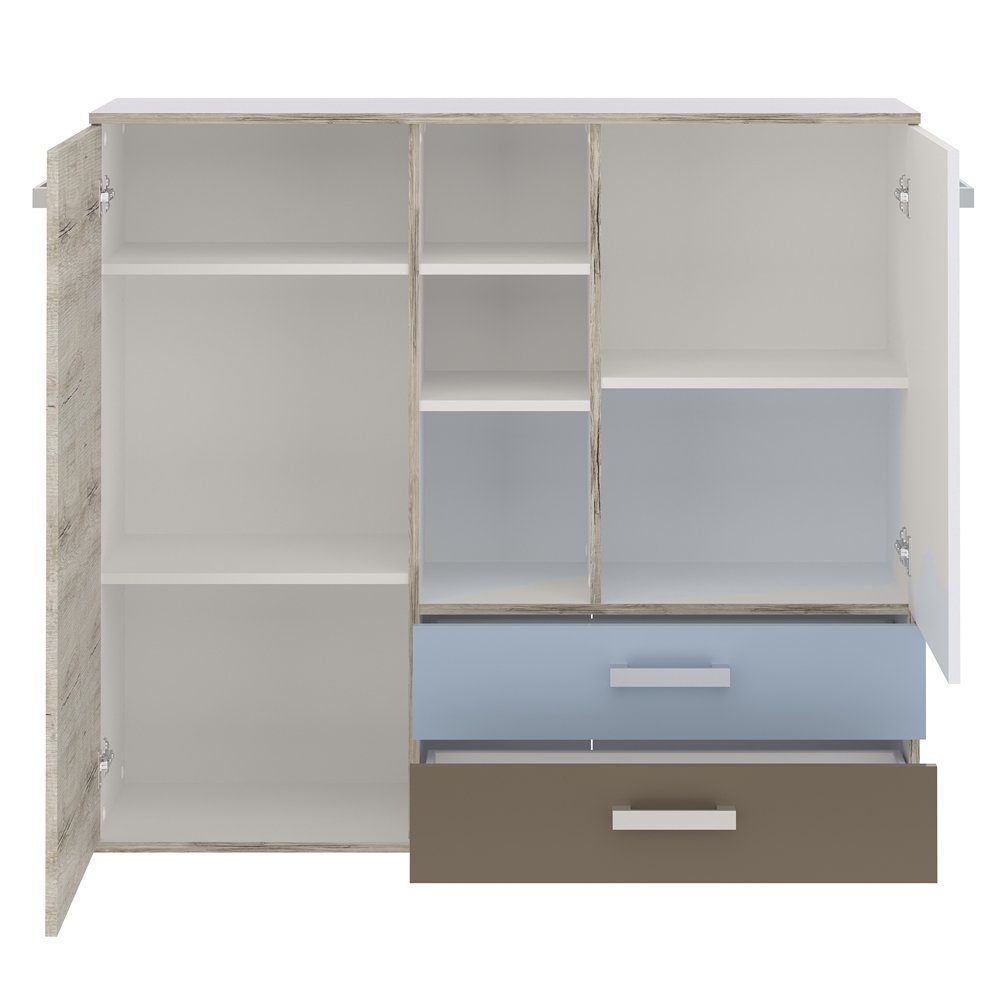 Lomadox Jugendzimmer-Set LEEDS-10, (Sparset, 6-tlg), Sandeiche Nb. mit weiß Lava und Denim Blau