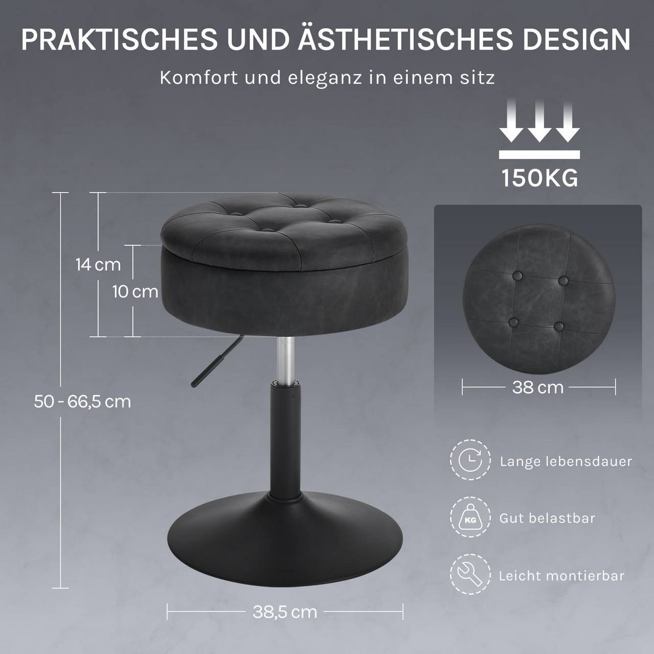 Woltu Drehhocker (1 St), Barhocker mit Stauraum drehbar höhenverstellbar