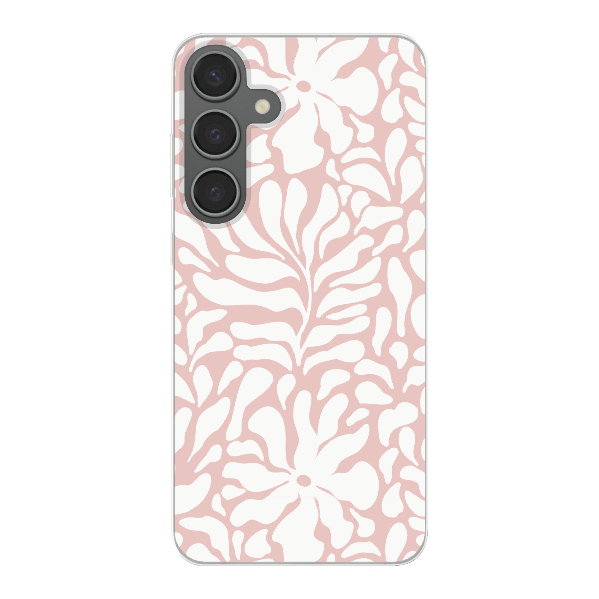 MuchoWow Handyhülle für Samsung Galaxy S24 Plus Blumen - Muster - Rosa - Weiß, Phone Case, Silikon, Schutzhülle Dünn