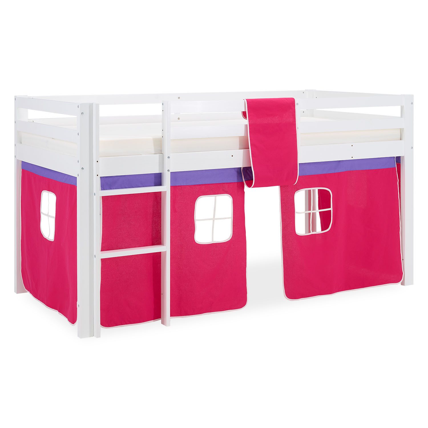 Homestyle4u Hochbett Kinder mit / ohne Matratze mit / ohne Rutsche 90x200 Vorhang Mädchen